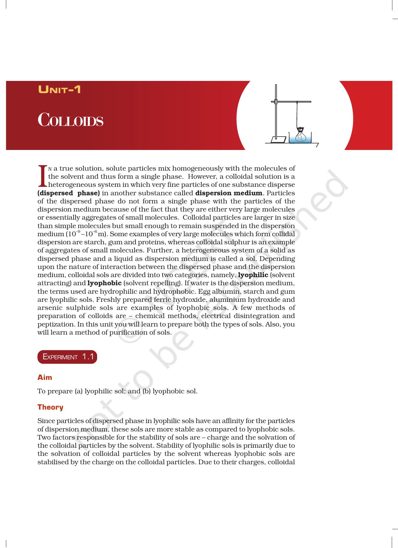NCERT Laboratory Manuals for Class XII Chemistry - Unit 1 (Colloids) - Page 1