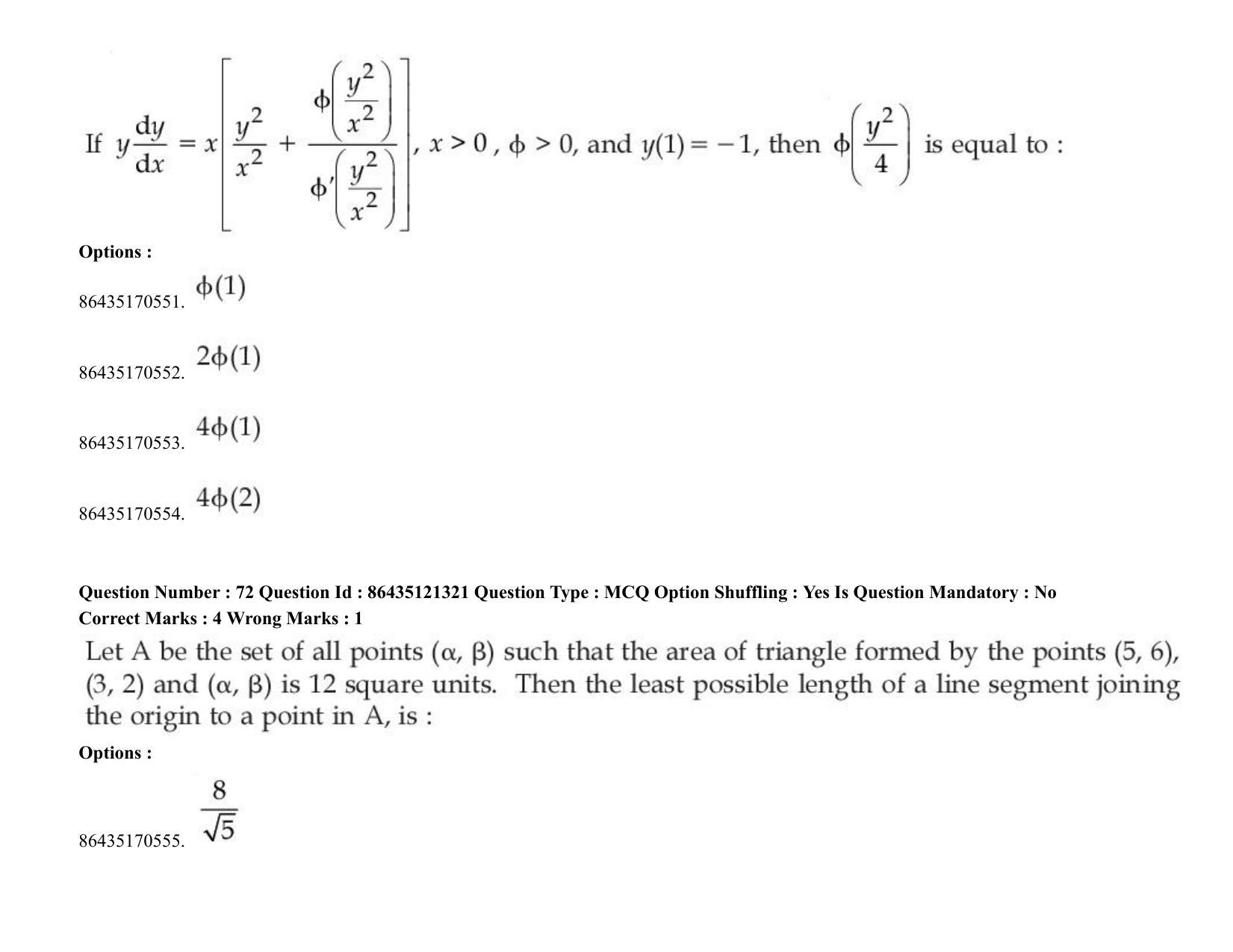 JEE Mains 2021: BTech (Shift 2) 31-08-2021 Question Paper - Page 56