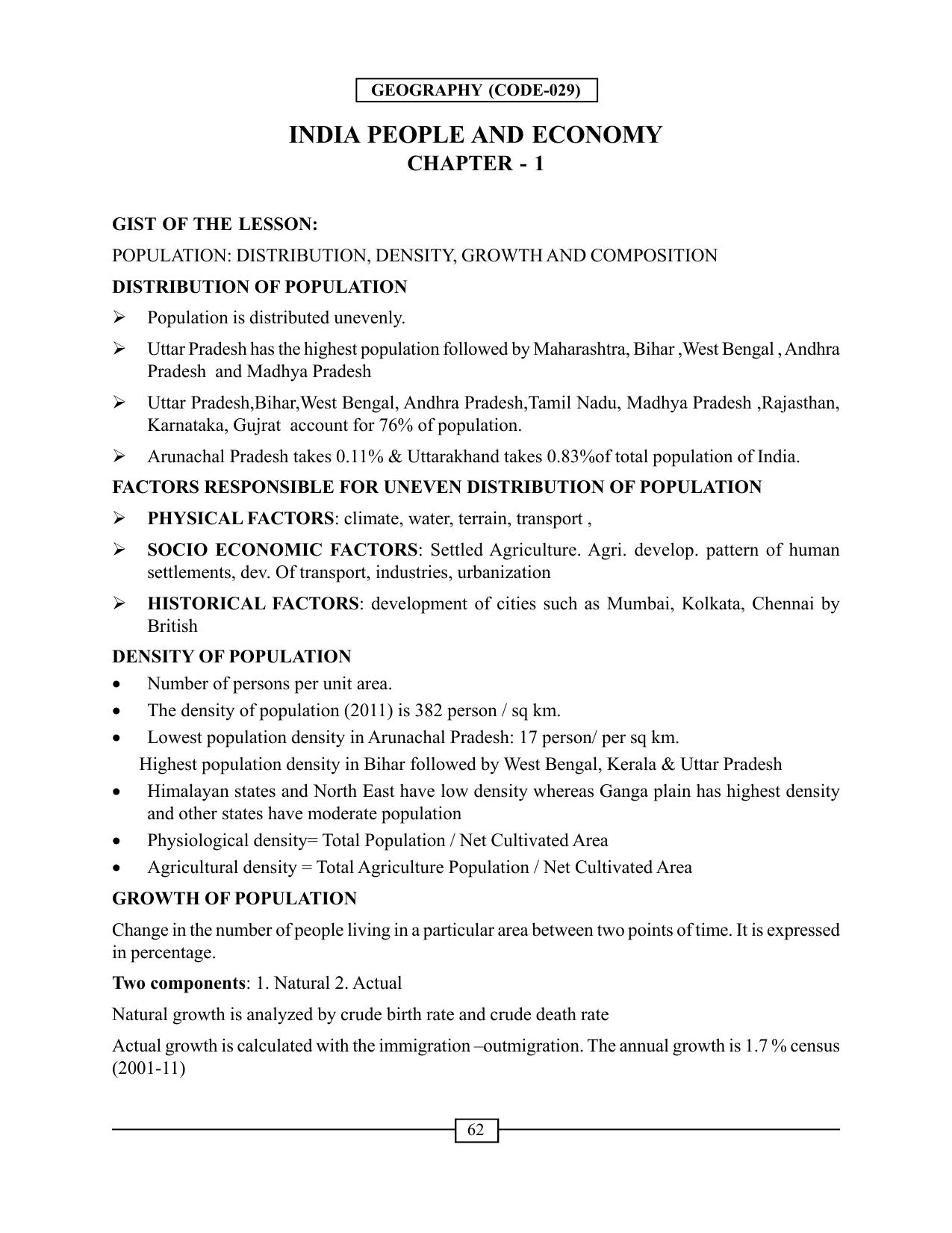 CBSE Worksheets for Class 12 Geography India People and Economy - Page 1