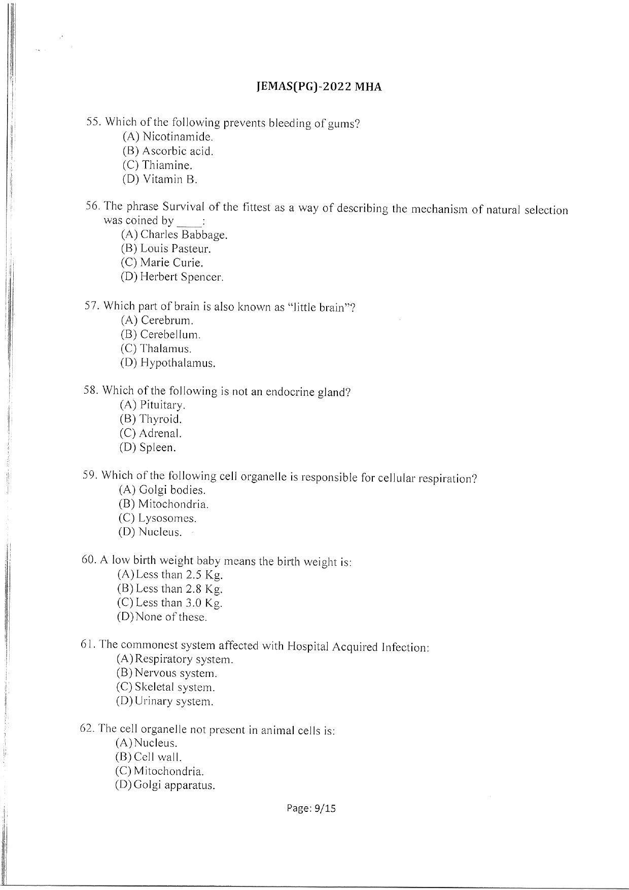 WBJEEB JEMAS (PG) 2022 MHA Question Paper - Page 11