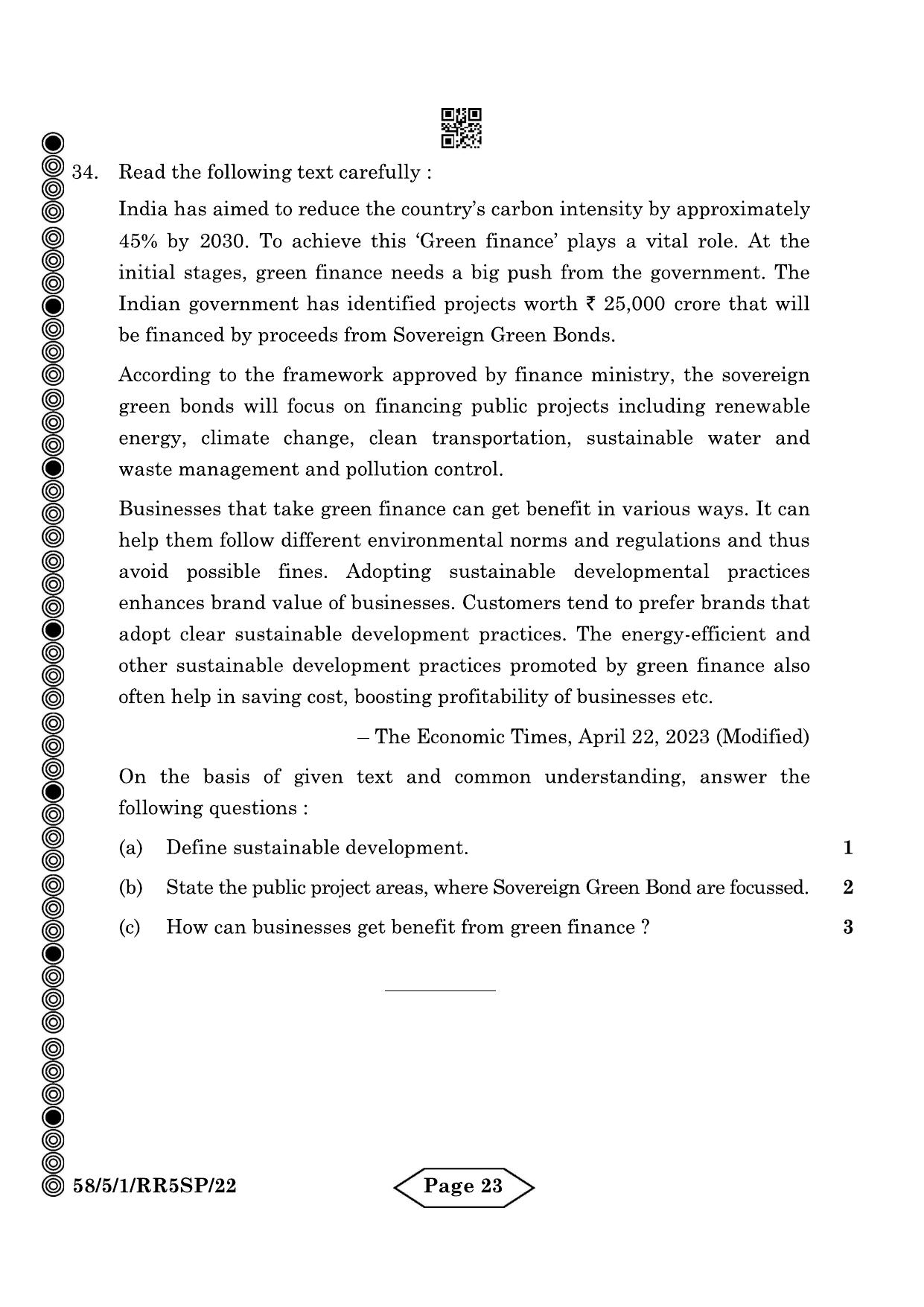 CBSE Class 12 58-5-1 Economics 2024 Question Paper - Page 23