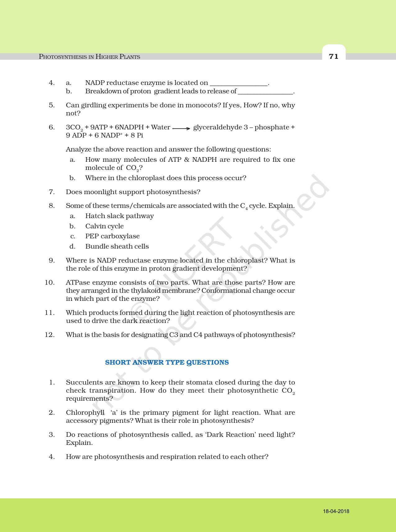 NCERT Exemplar Book for Class 11 Biology: Chapter 13 Photosynthesis in Higher Plants - Page 4