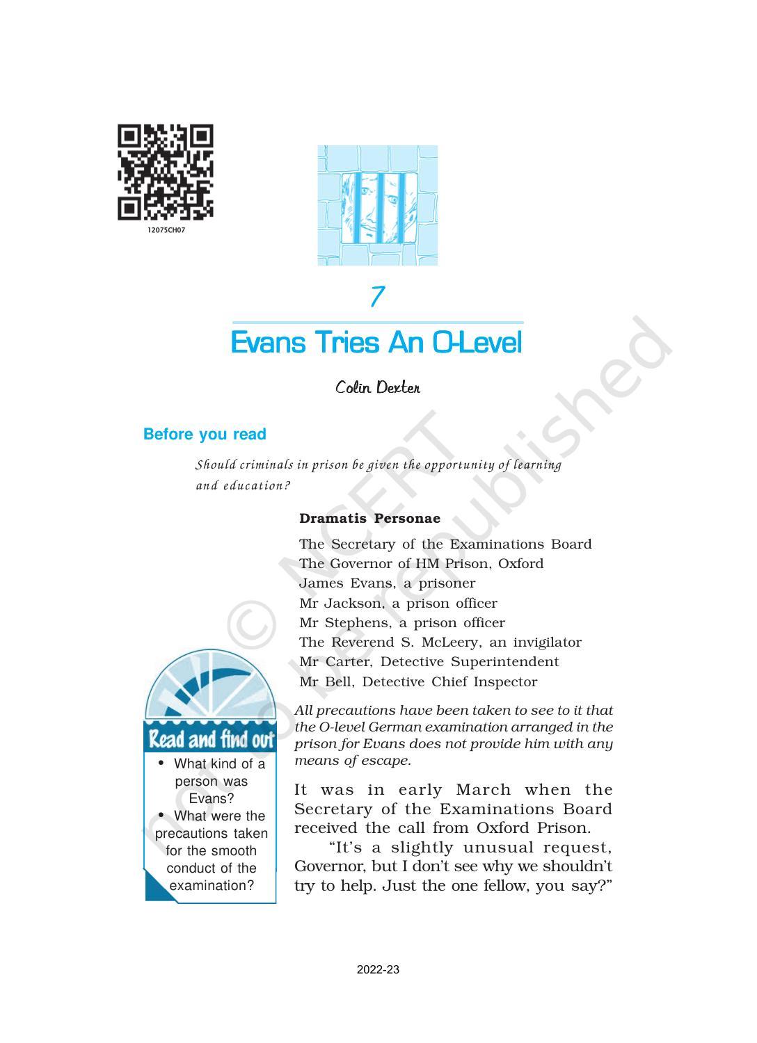 NCERT Book for Class 12 English Chapter 7 Evans Tries an O-level - Page 1