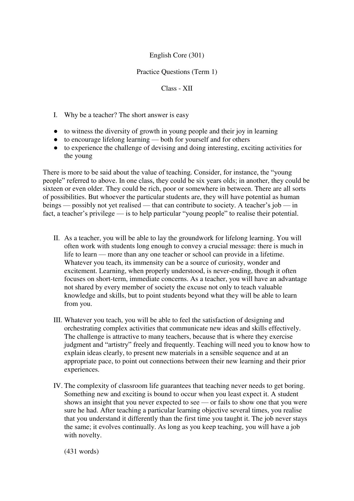CBSE Class 12 English Core Term 1 Practice Questions 2021-22 - Page 1