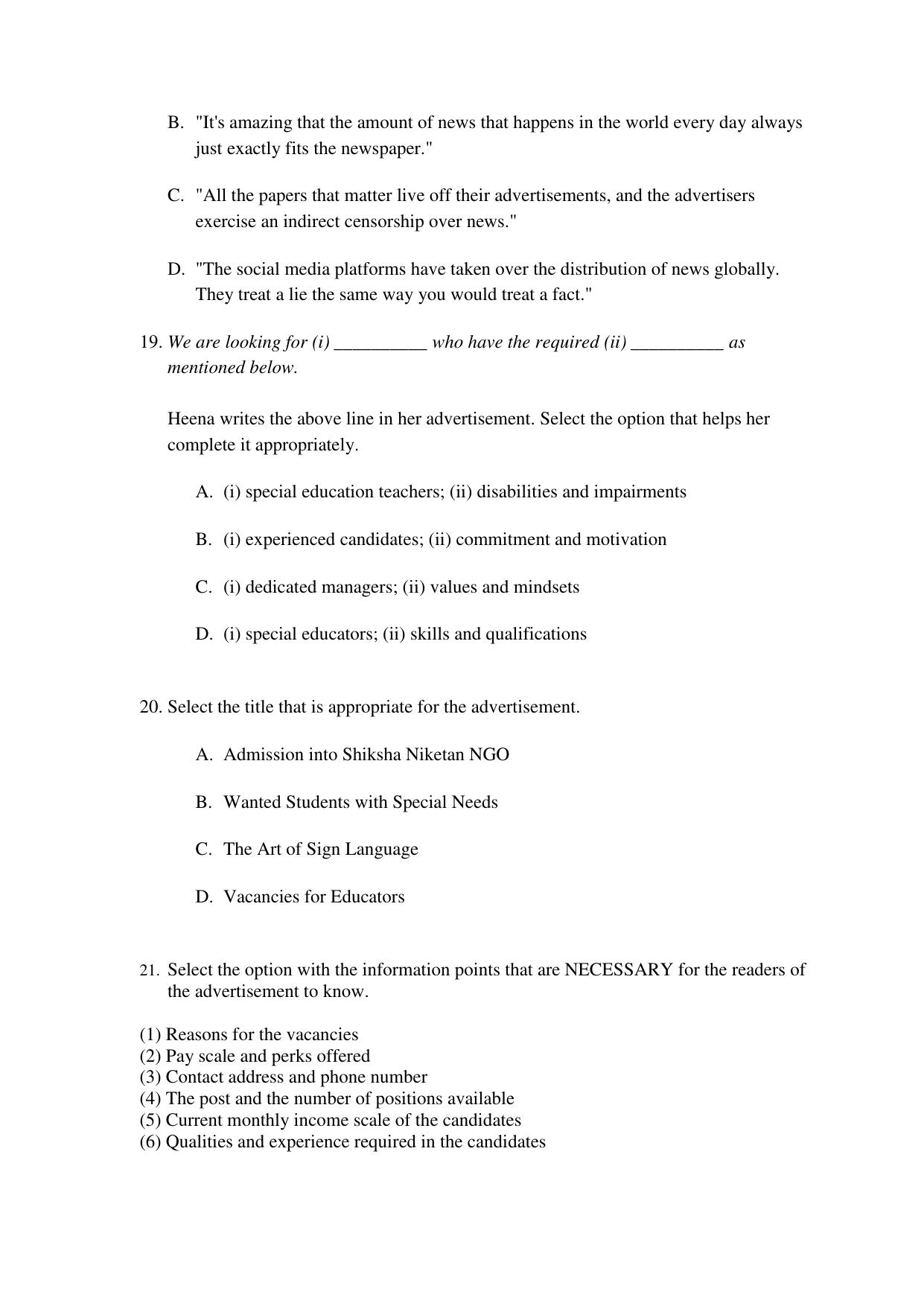 CBSE Class 12 English Core Term 1 Practice Questions 2021-22 - Page 9