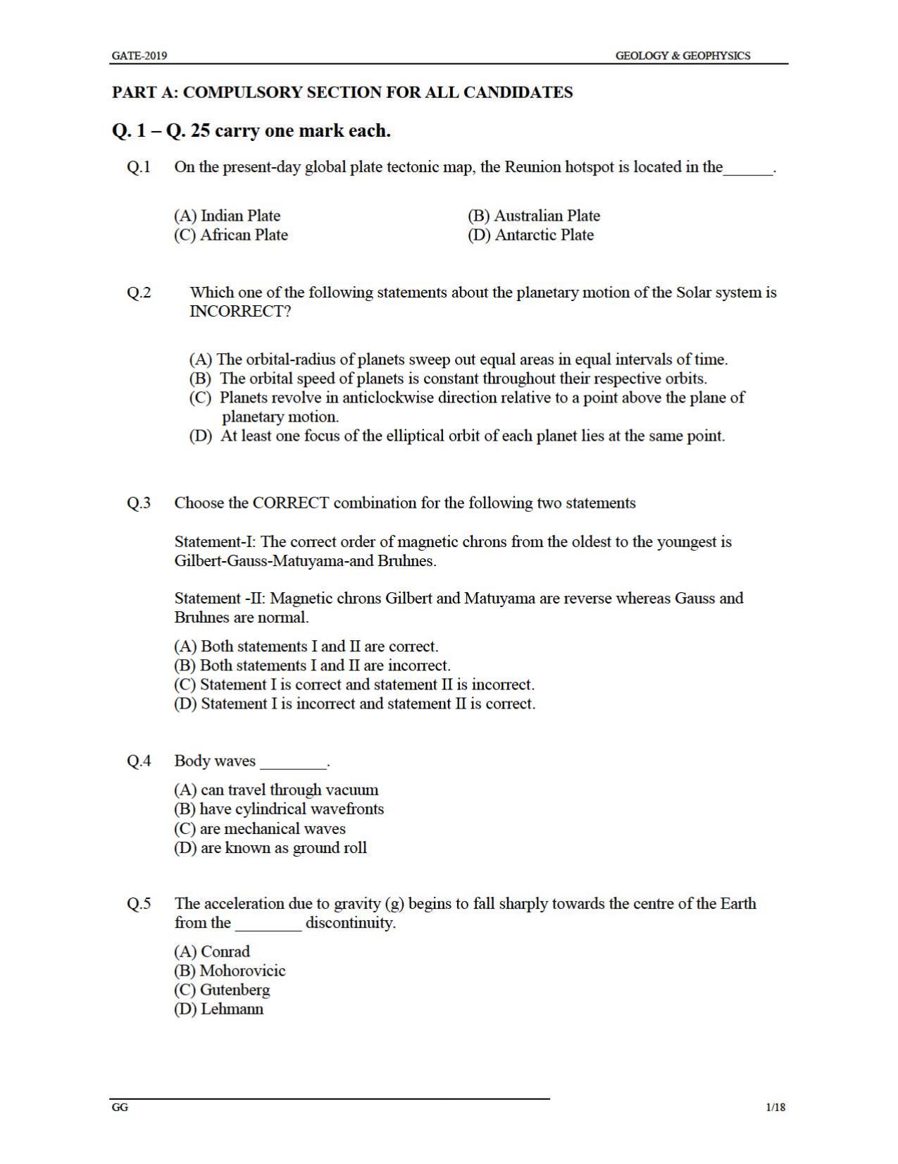 GATE 2019 Geology and Geophysics (GG) Question Paper - Page 4