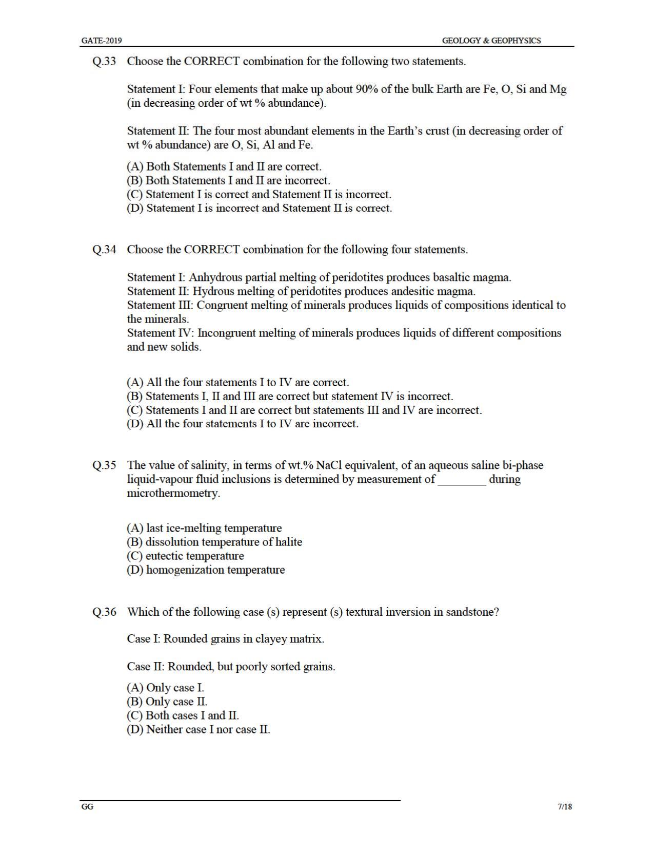 GATE 2019 Geology and Geophysics (GG) Question Paper - Page 10