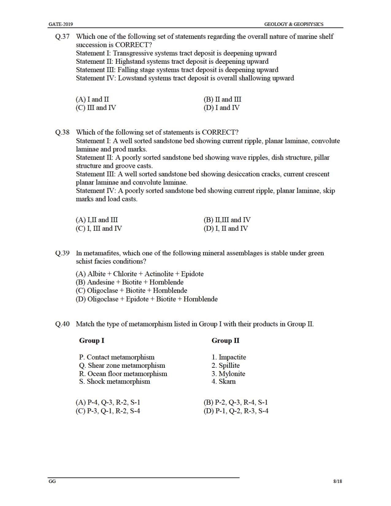 GATE 2019 Geology and Geophysics (GG) Question Paper - Page 11