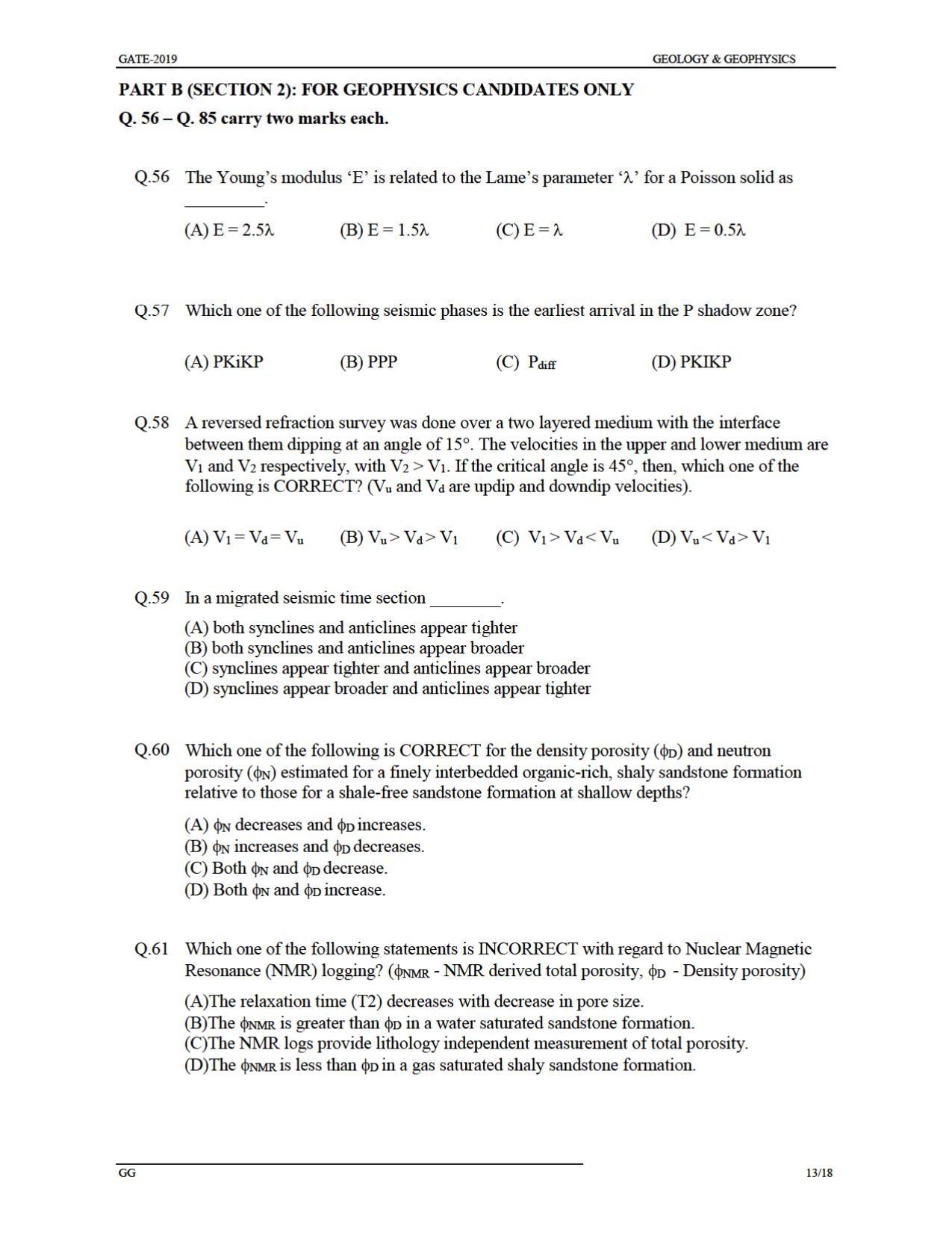 GATE 2019 Geology and Geophysics (GG) Question Paper - Page 16