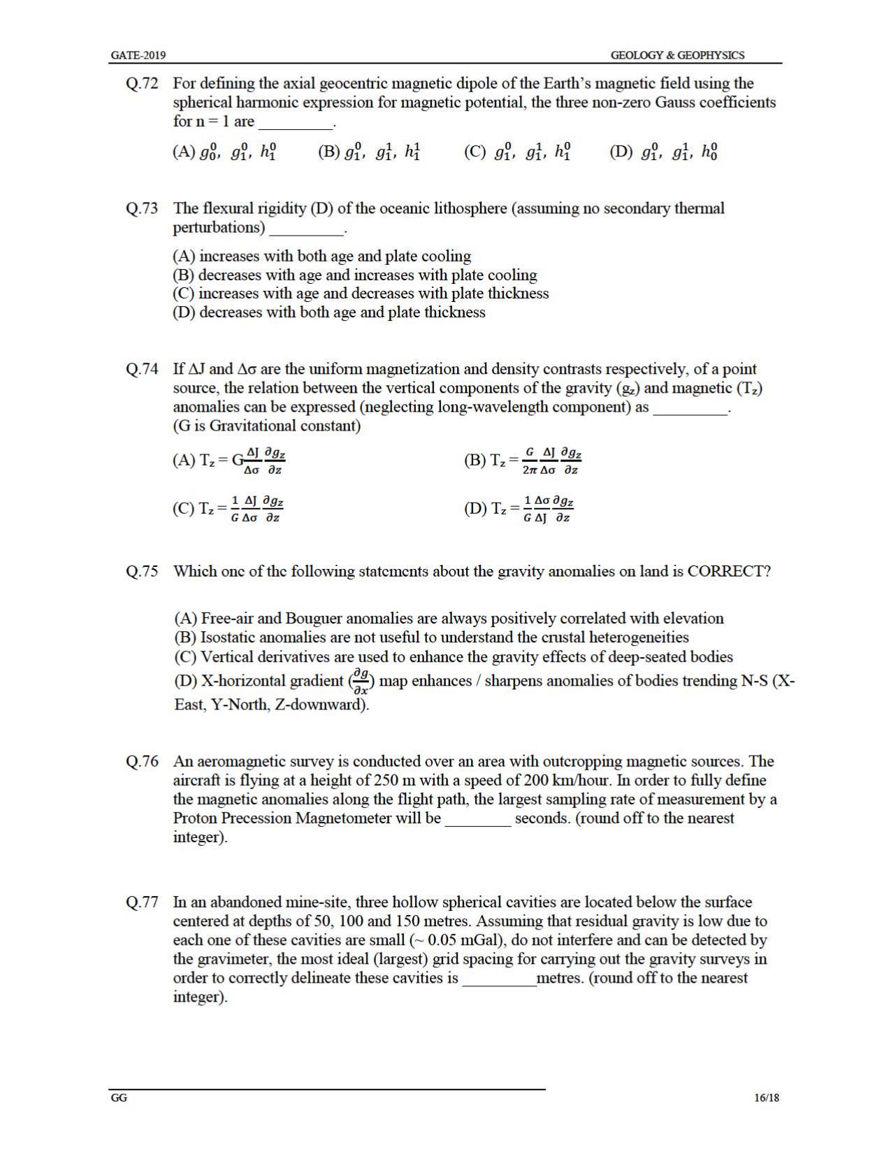 GATE 2019 Geology and Geophysics (GG) Question Paper - Page 19