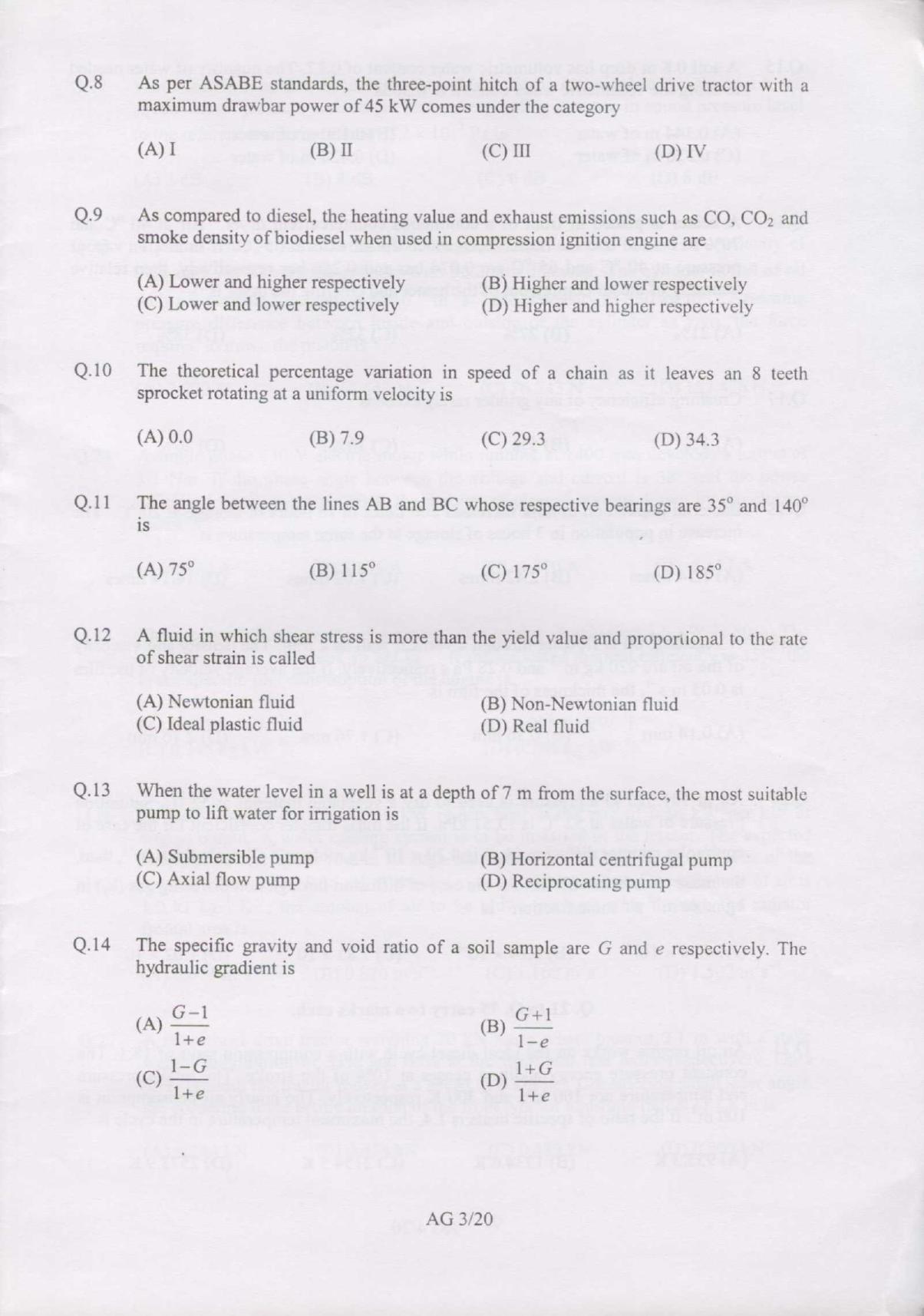 GATE 2007 Agricultural Engineering (AG) Question Paper with Answer Key - Page 3