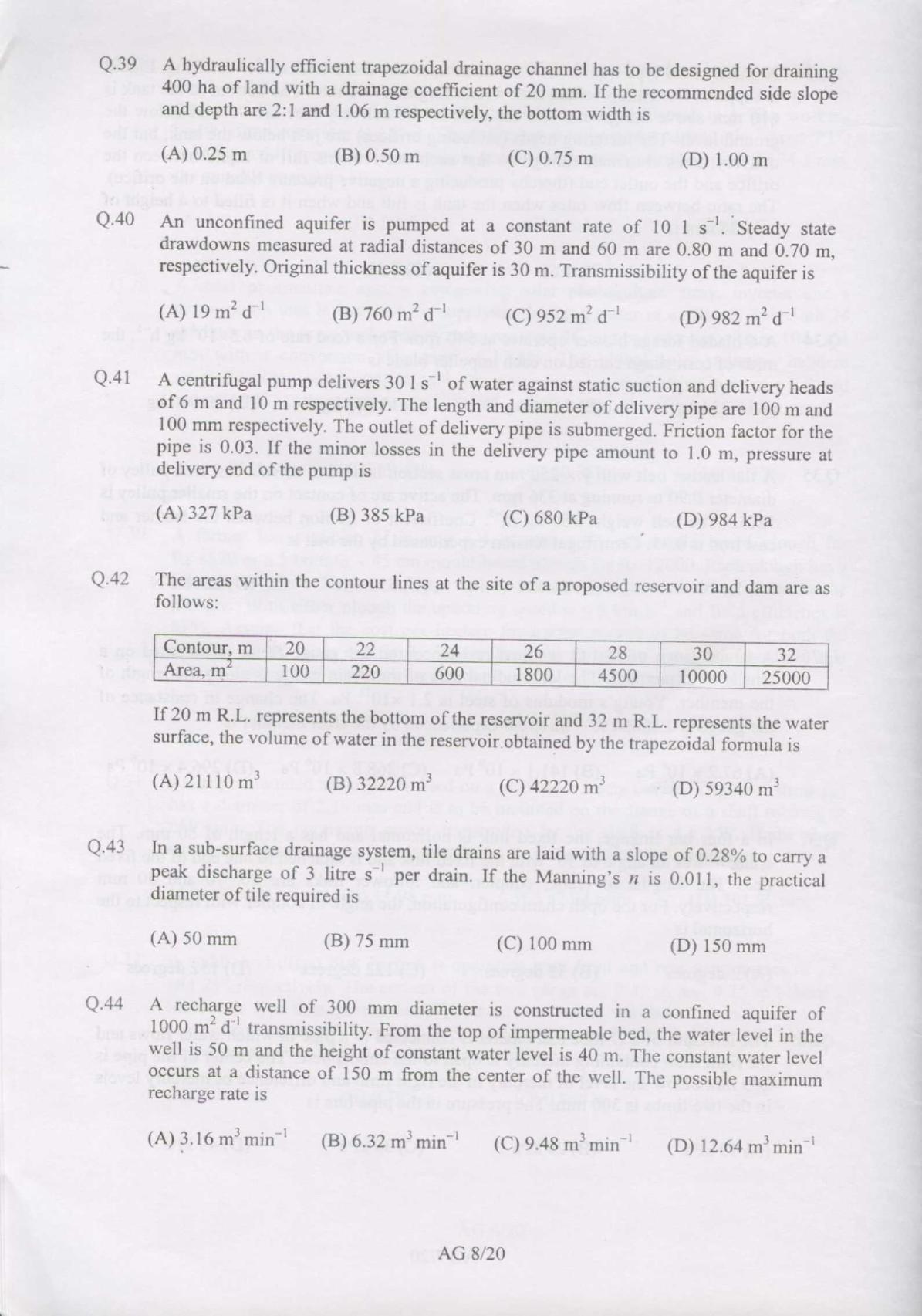 GATE 2007 Agricultural Engineering (AG) Question Paper with Answer Key - Page 8