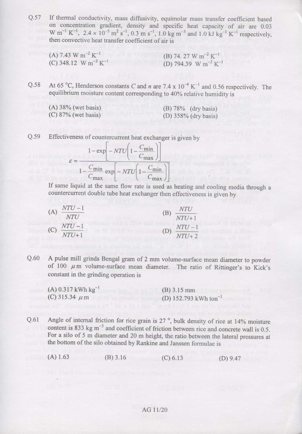 GATE 2007 Agricultural Engineering (AG) Question Paper with Answer Key - Page 11