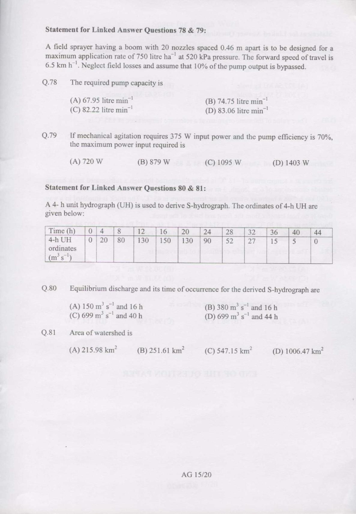 GATE 2007 Agricultural Engineering (AG) Question Paper with Answer Key - Page 15