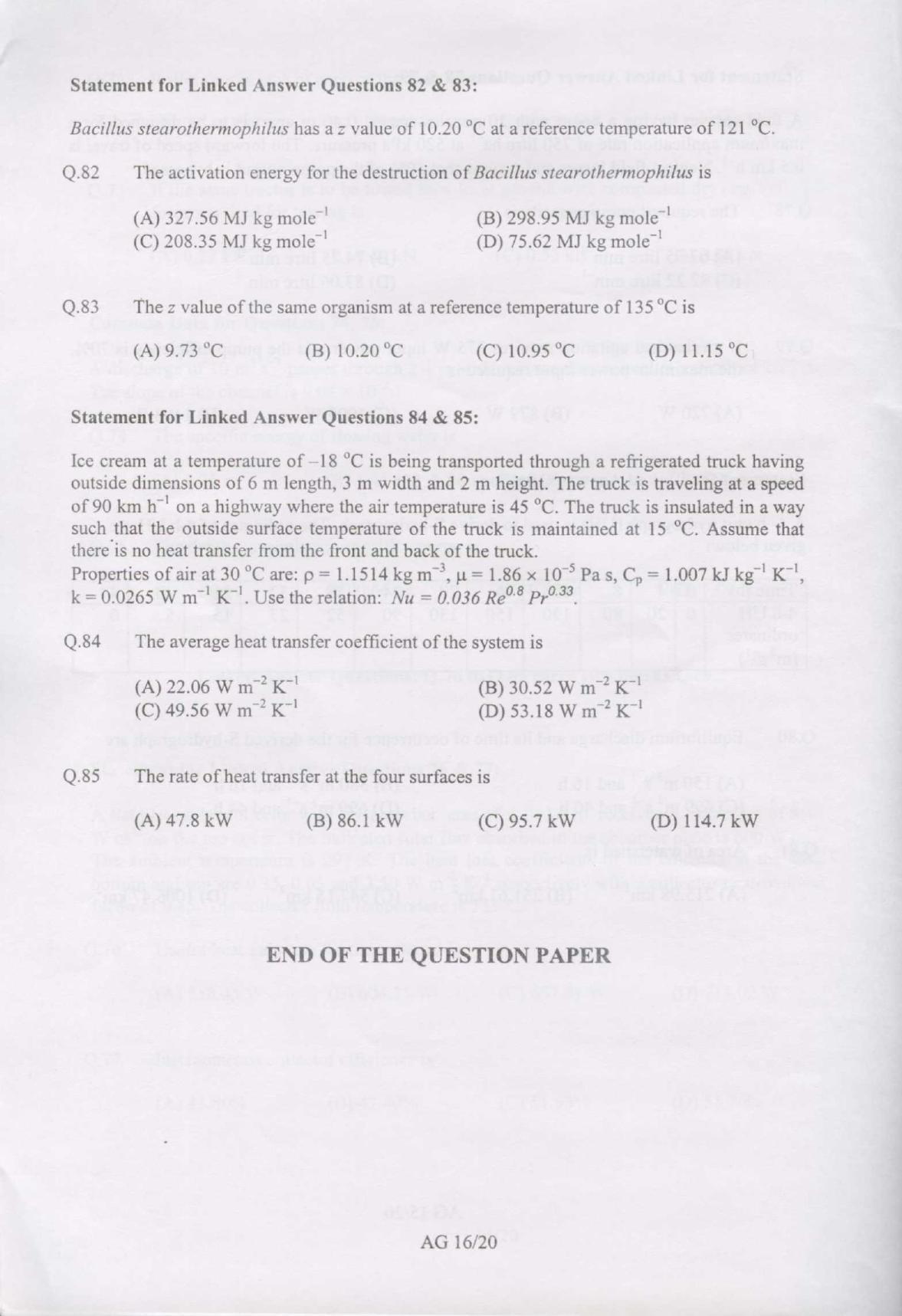GATE 2007 Agricultural Engineering (AG) Question Paper with Answer Key - Page 16