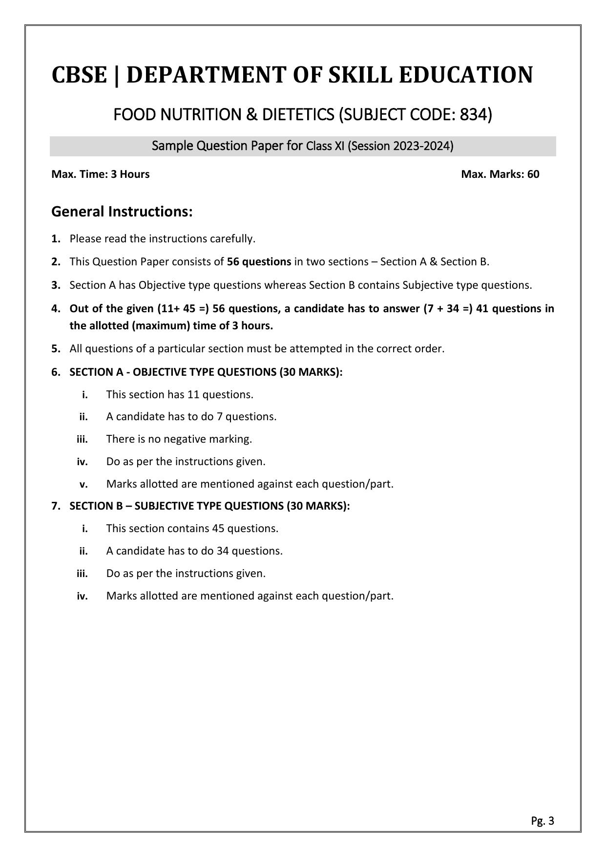 CBSE Class 11: FOOD NUTRITION & DIETETICS 2024 Sample Paper - Page 3