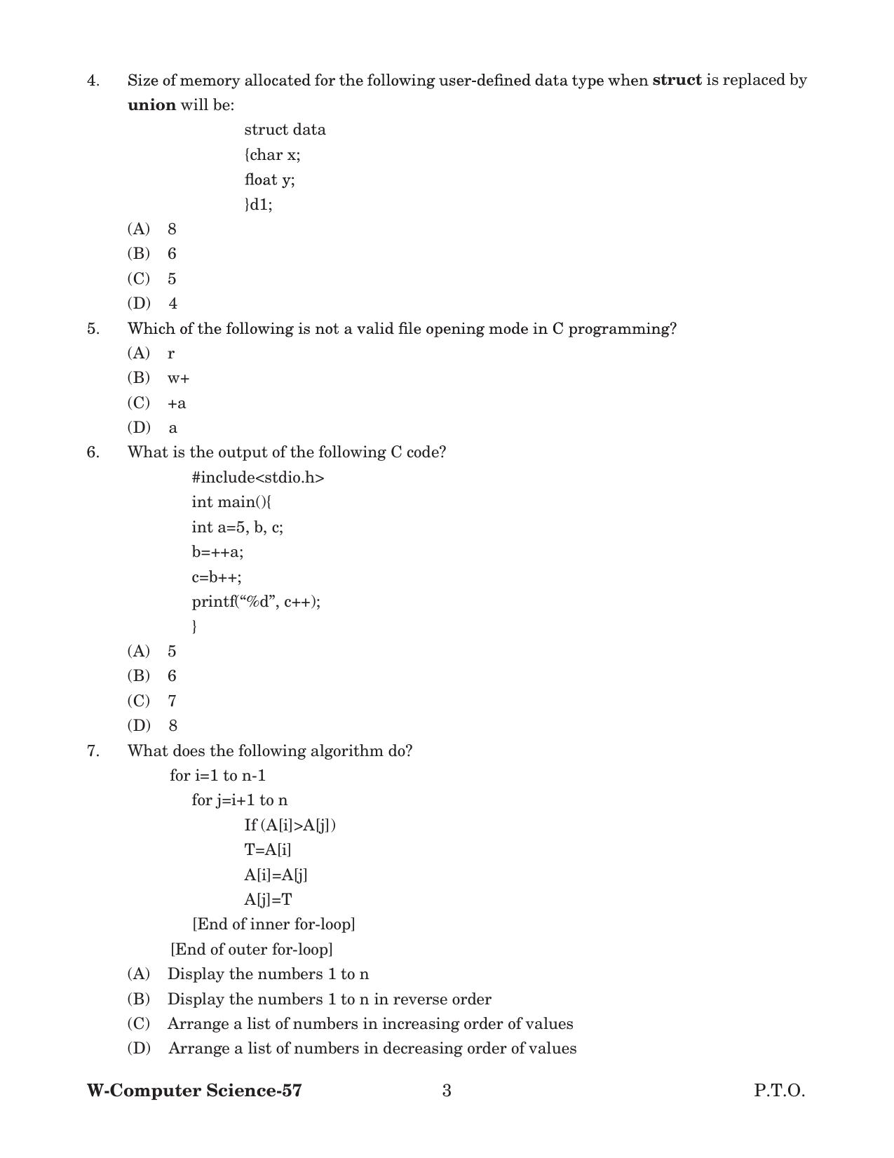 Odisha CPET 2022 COMPUTER SCIENCE Question Paper - Page 3