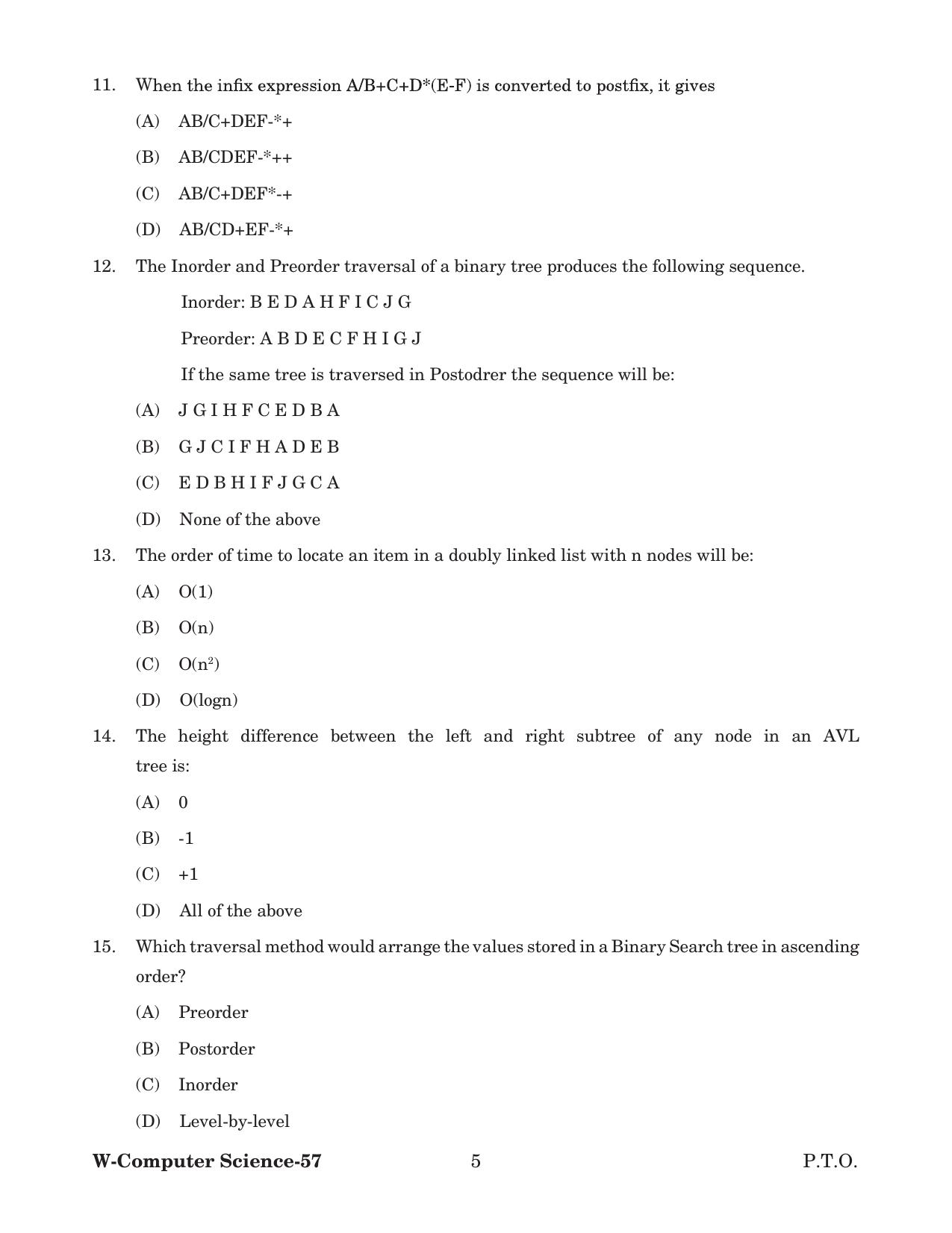 Odisha CPET 2022 COMPUTER SCIENCE Question Paper - Page 5