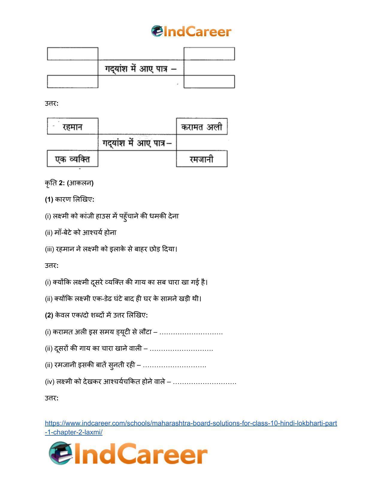 Maharashtra Board Solutions for Class 10- Hindi Lokbharti (Part 1): Chapter 2- लक्ष्मी - Page 25