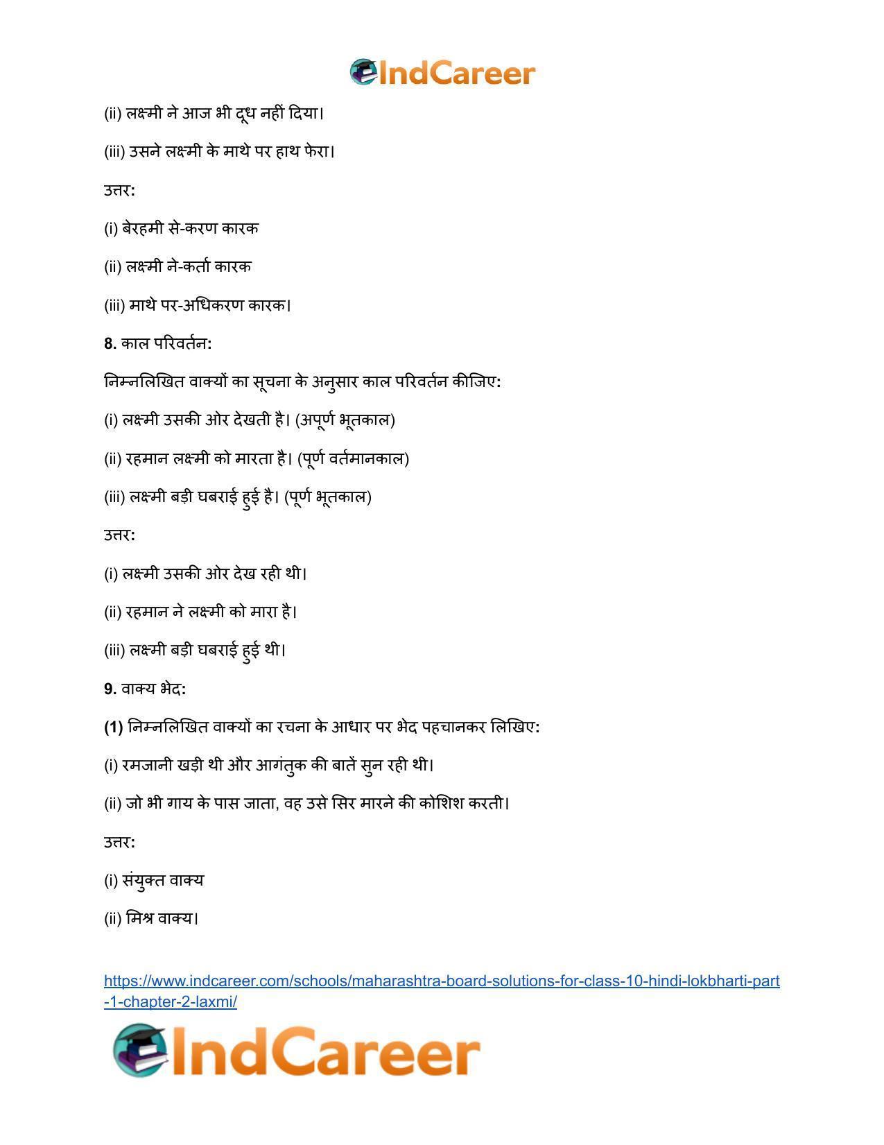 Maharashtra Board Solutions for Class 10- Hindi Lokbharti (Part 1): Chapter 2- लक्ष्मी - Page 36