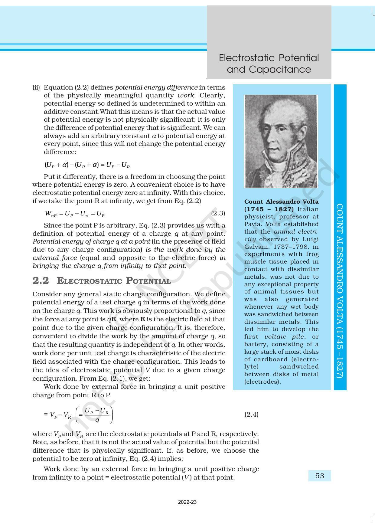 NCERT Book for Class 12 Physics Chapter 2 Electrostatic Potential and Capacitance - Page 3