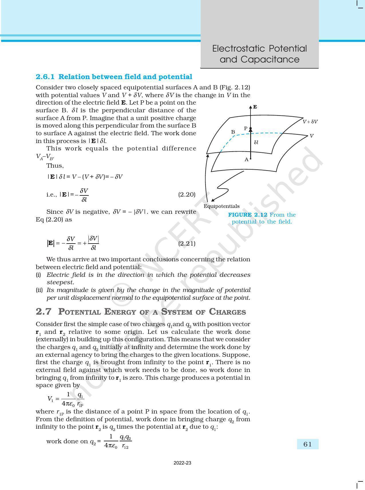 NCERT Book for Class 12 Physics Chapter 2 Electrostatic Potential and Capacitance - Page 11
