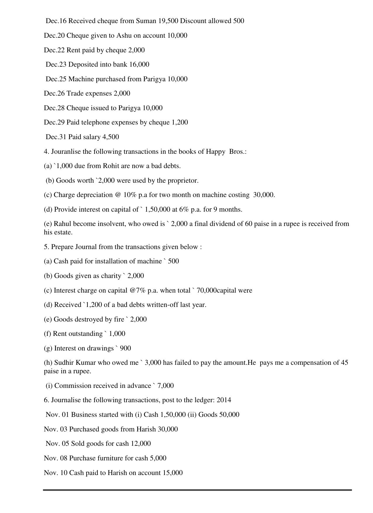 CBSE Worksheets for Class 11 Accountancy Journal and Ledger Assignment - Page 2