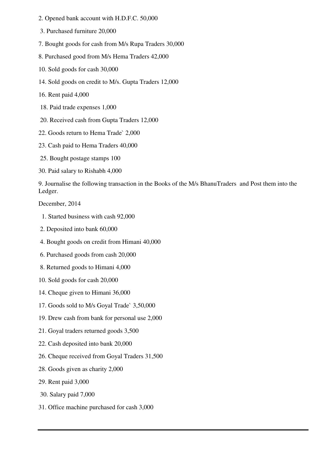 CBSE Worksheets for Class 11 Accountancy Journal and Ledger Assignment - Page 4