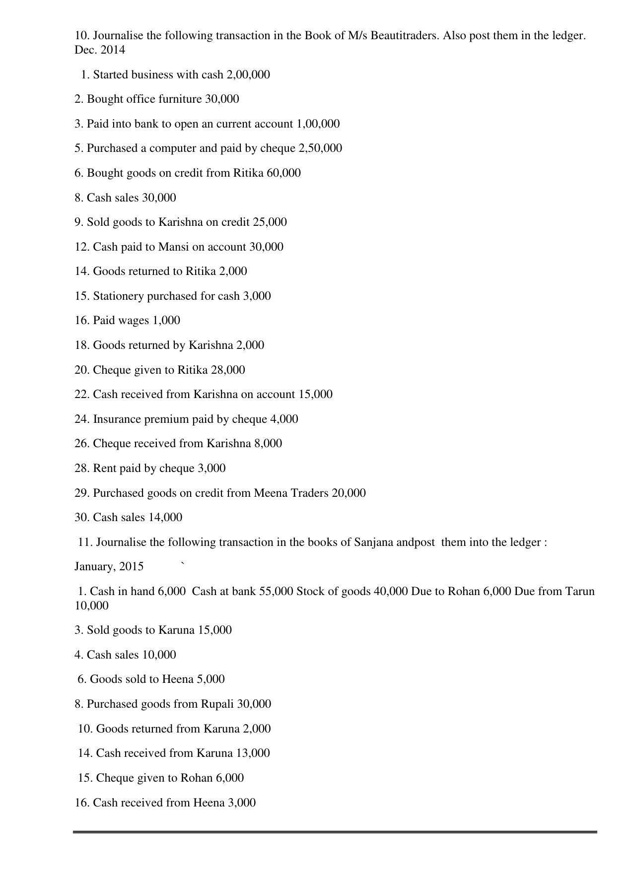 CBSE Worksheets for Class 11 Accountancy Journal and Ledger Assignment - Page 5