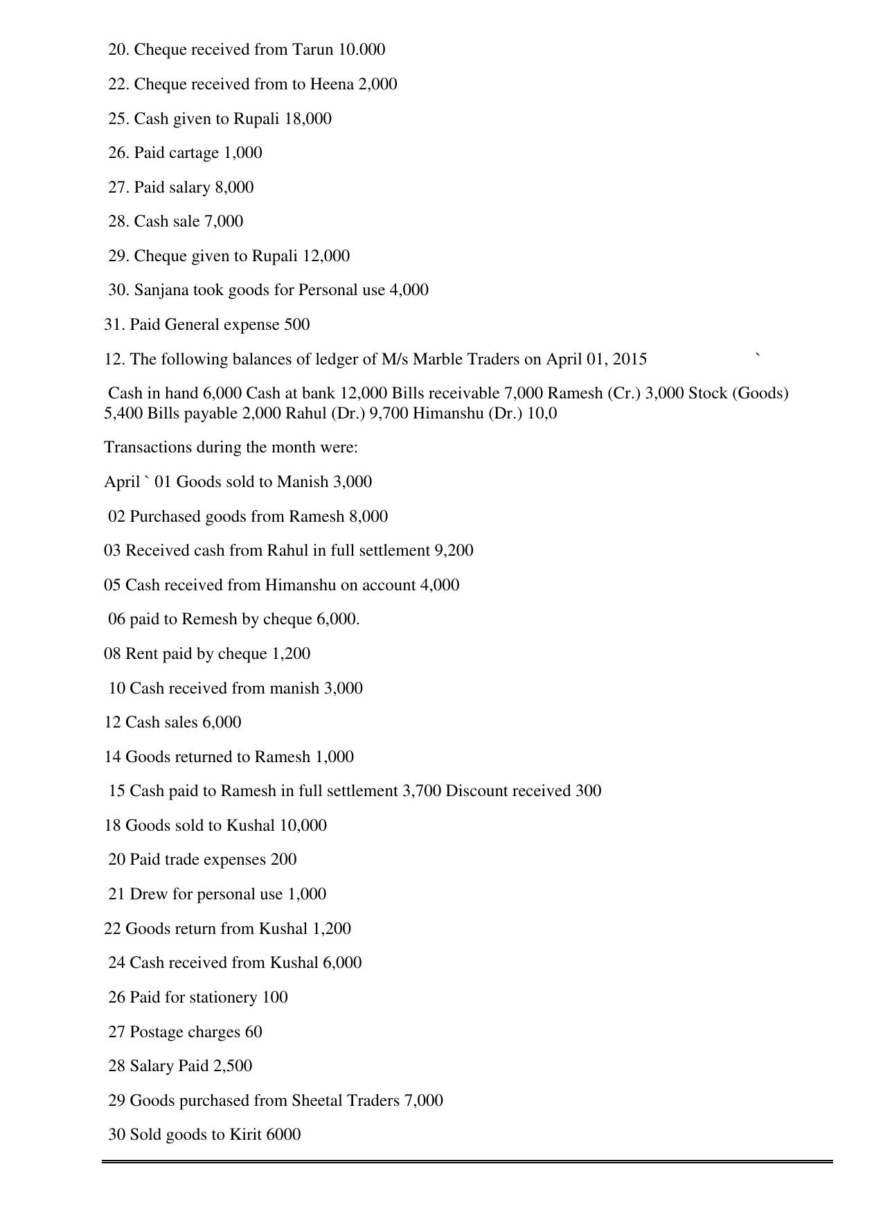 CBSE Worksheets for Class 11 Accountancy Journal and Ledger Assignment - Page 6