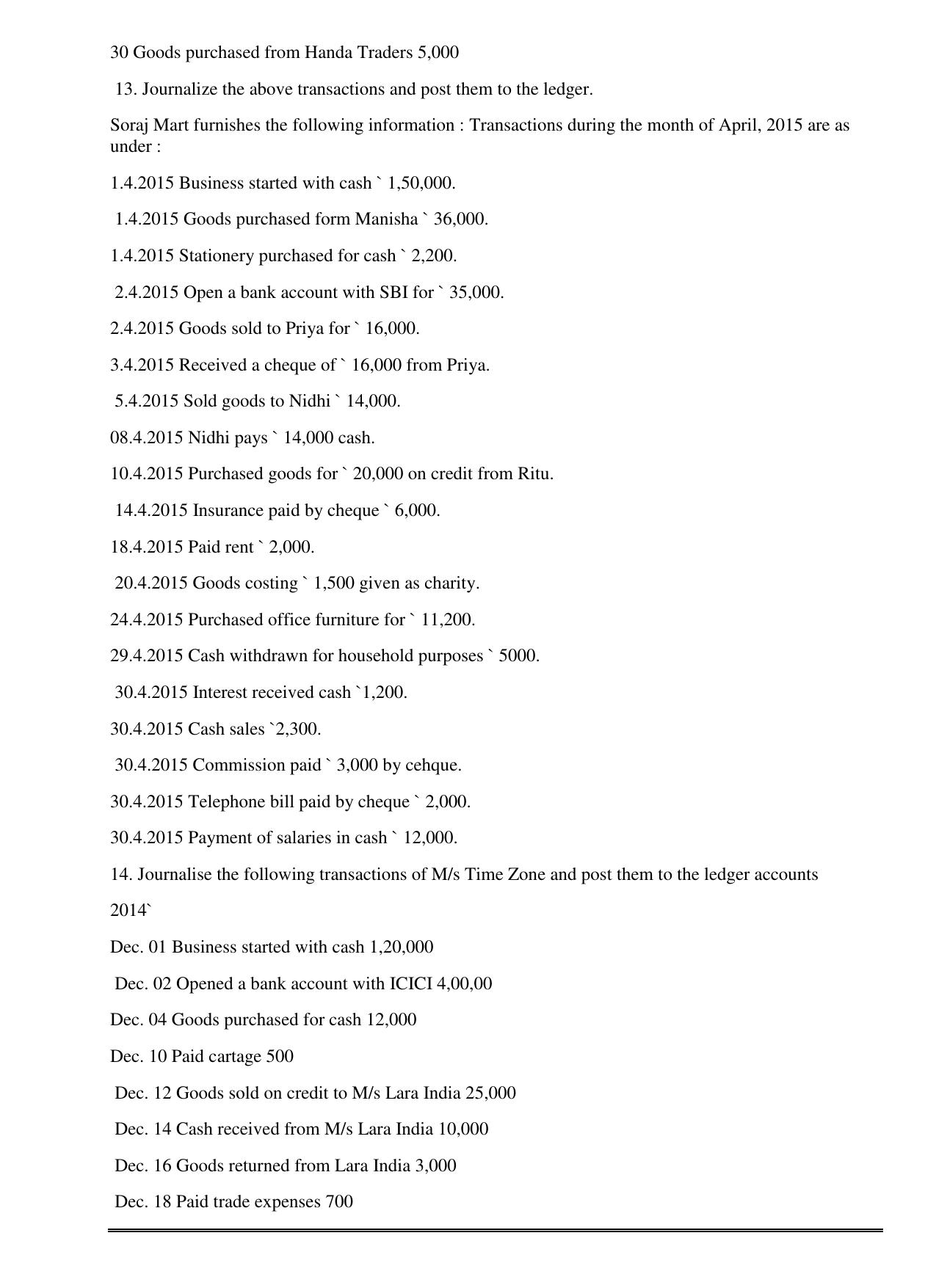 CBSE Worksheets for Class 11 Accountancy Journal and Ledger Assignment - Page 7