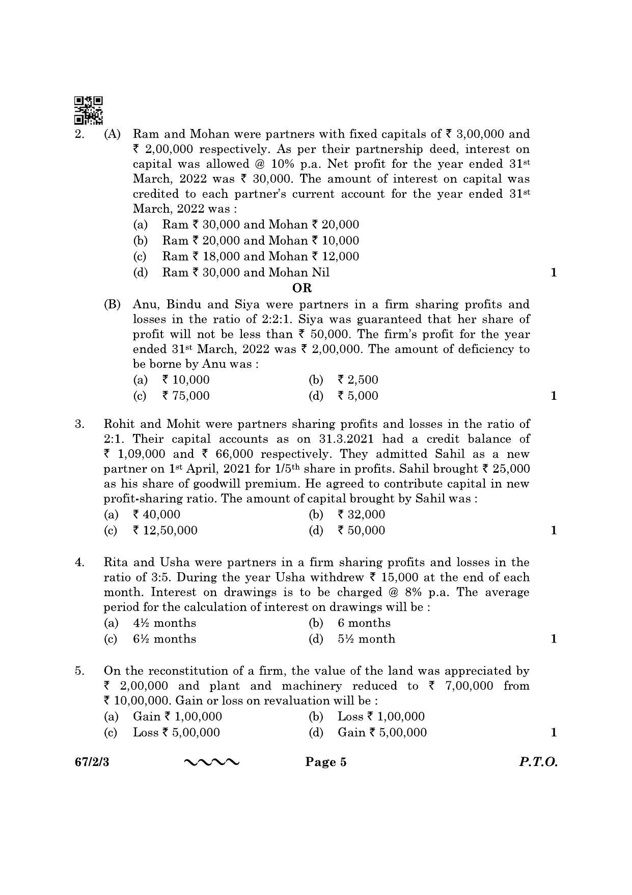 CBSE Class 12 67-2-3 Accountancy 2023 Question Paper - Page 5