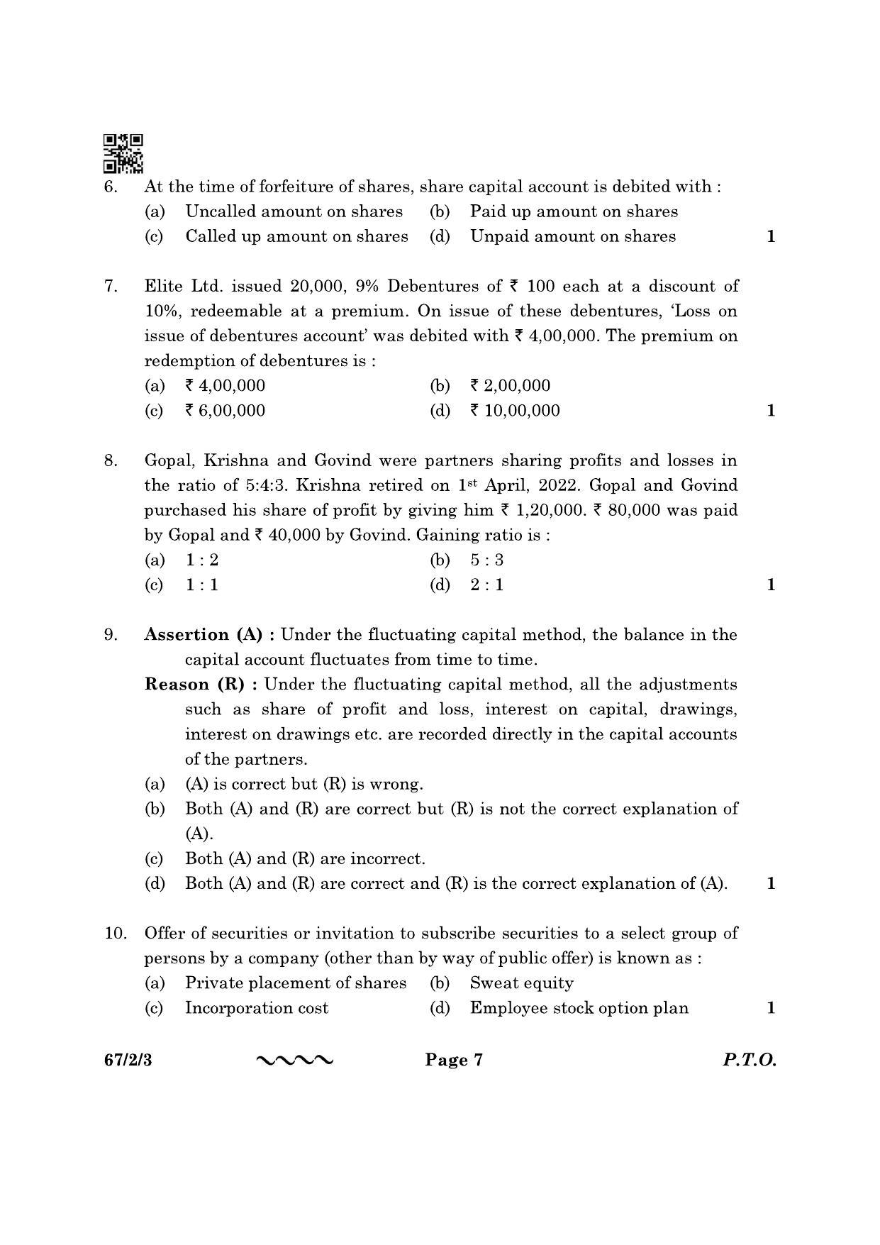 CBSE Class 12 67-2-3 Accountancy 2023 Question Paper - Page 7