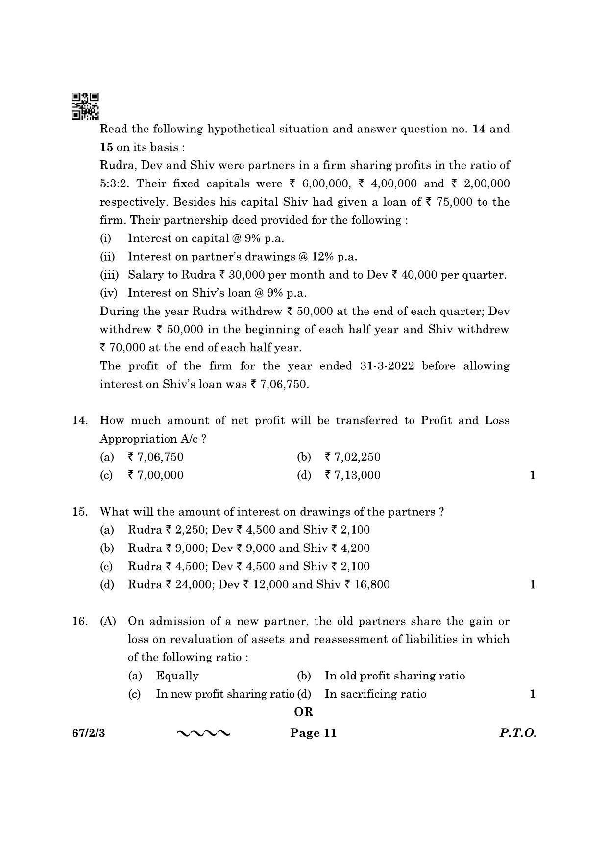 CBSE Class 12 67-2-3 Accountancy 2023 Question Paper - Page 11