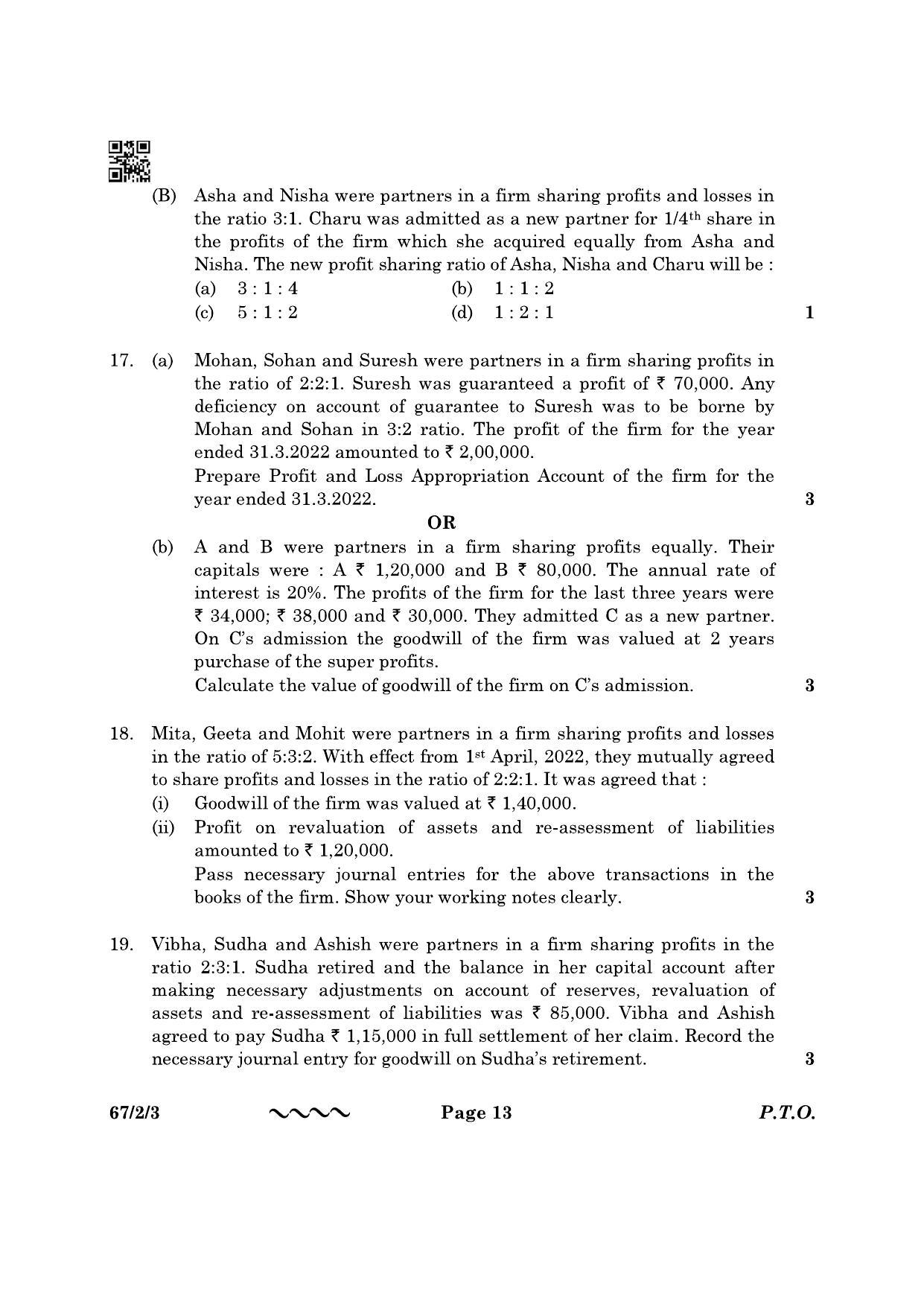 CBSE Class 12 67-2-3 Accountancy 2023 Question Paper - Page 13