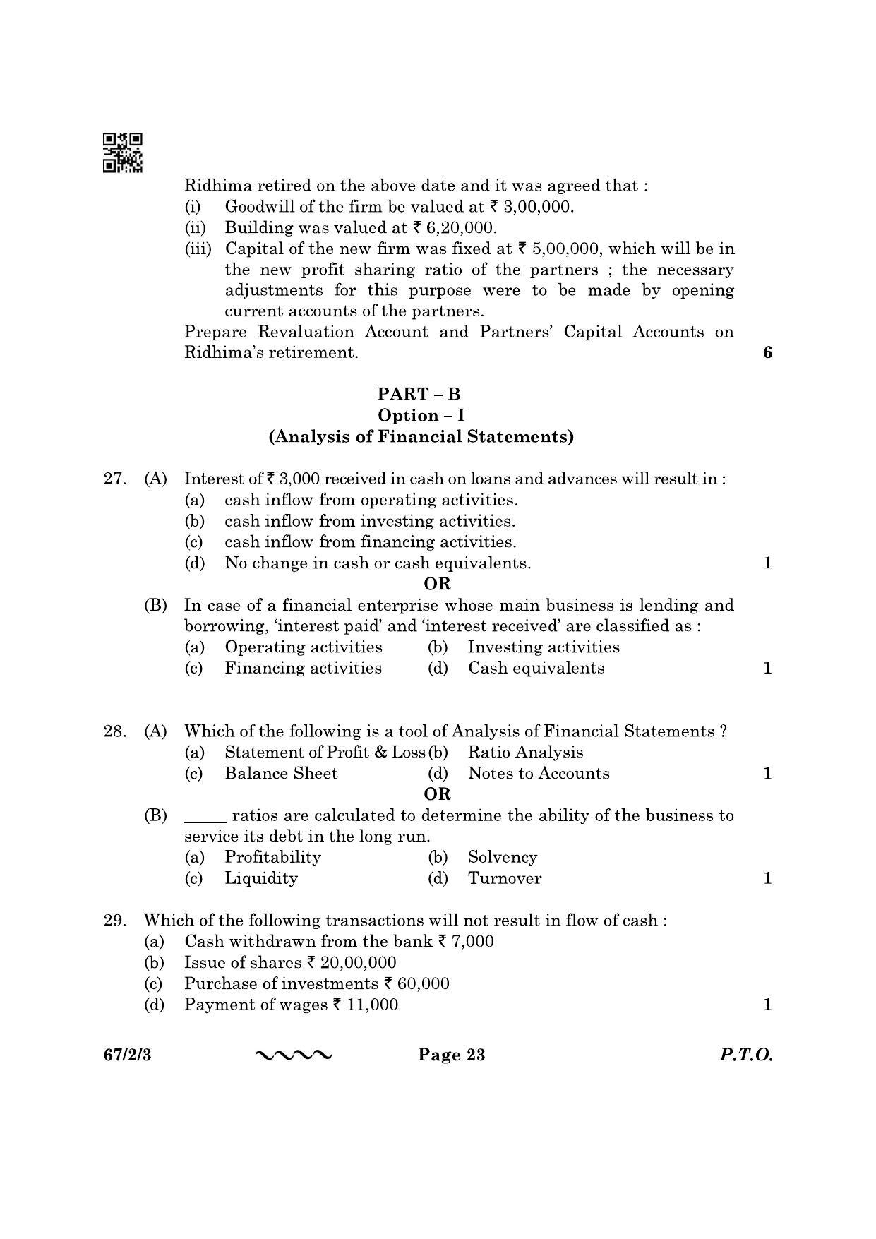 CBSE Class 12 67-2-3 Accountancy 2023 Question Paper - Page 23