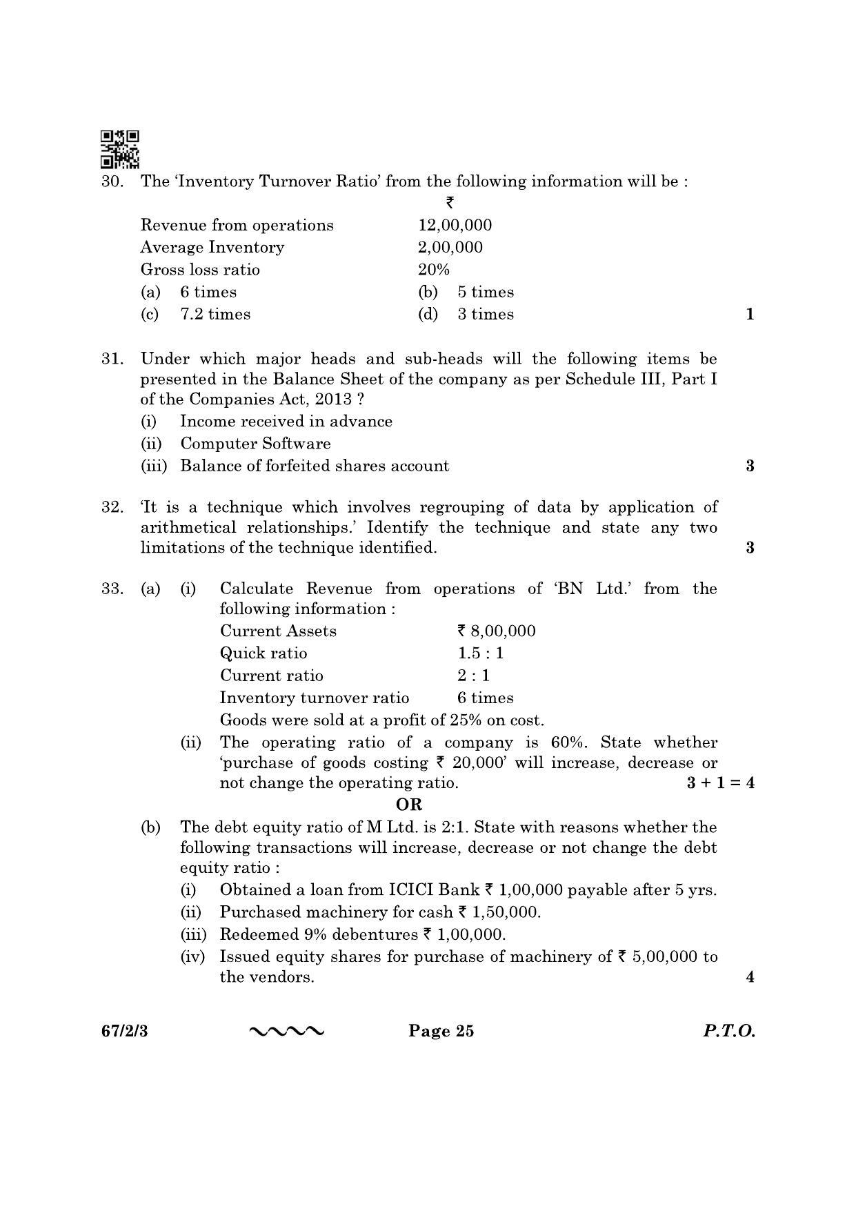CBSE Class 12 67-2-3 Accountancy 2023 Question Paper - Page 25