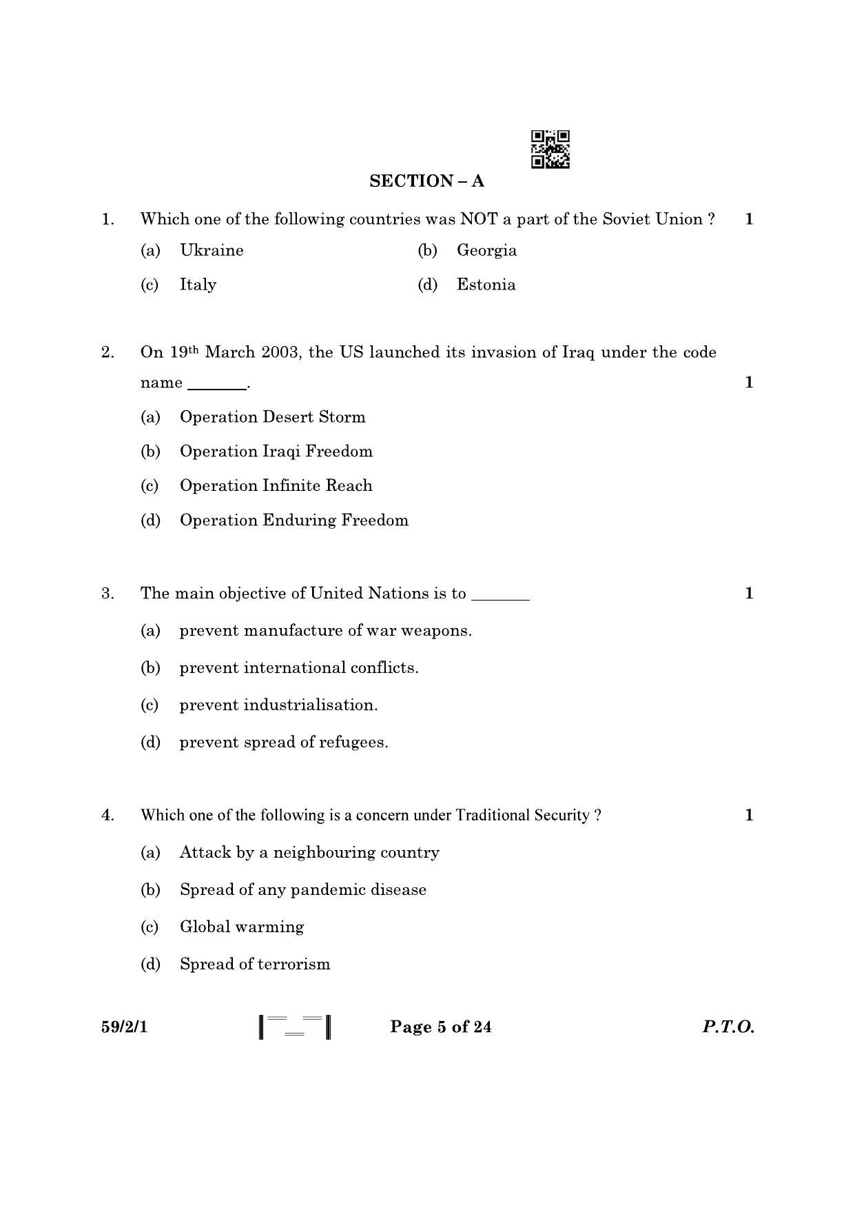 CBSE Class 12 59-2-1 Political Science 2023 Question Paper - Page 5