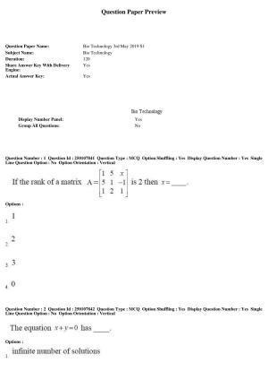 TS PGECET 2019: Bio Technology Question Papers