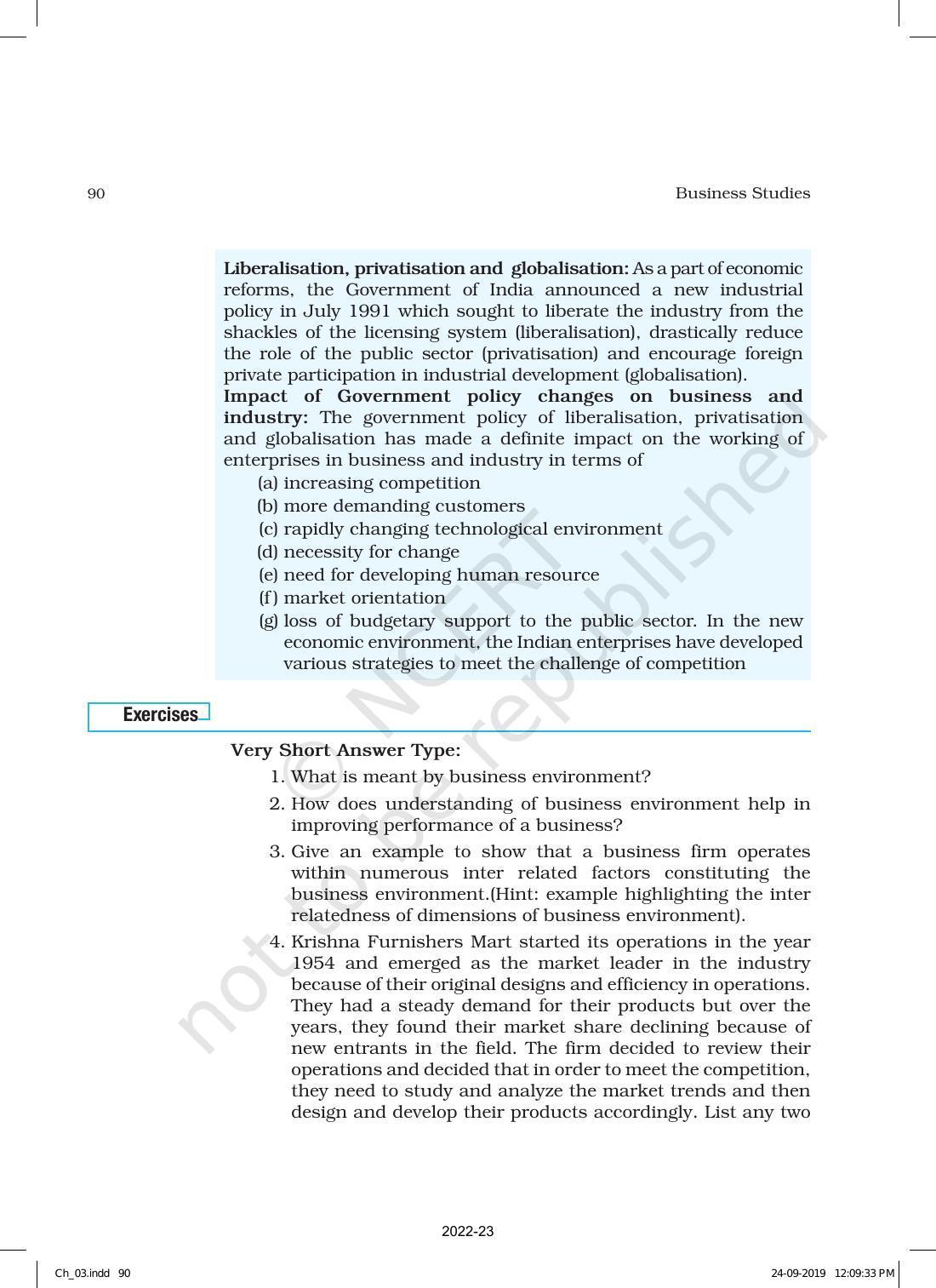 NCERT Book for Class 12 Business Studies Chapter 3 Business Environment - Page 22