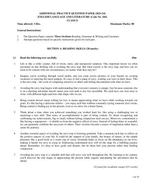 CBSE Class 10 English Language & Literature Practice Questions 2023-24