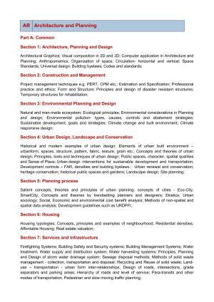GATE Architecture and Planning Syllabus
