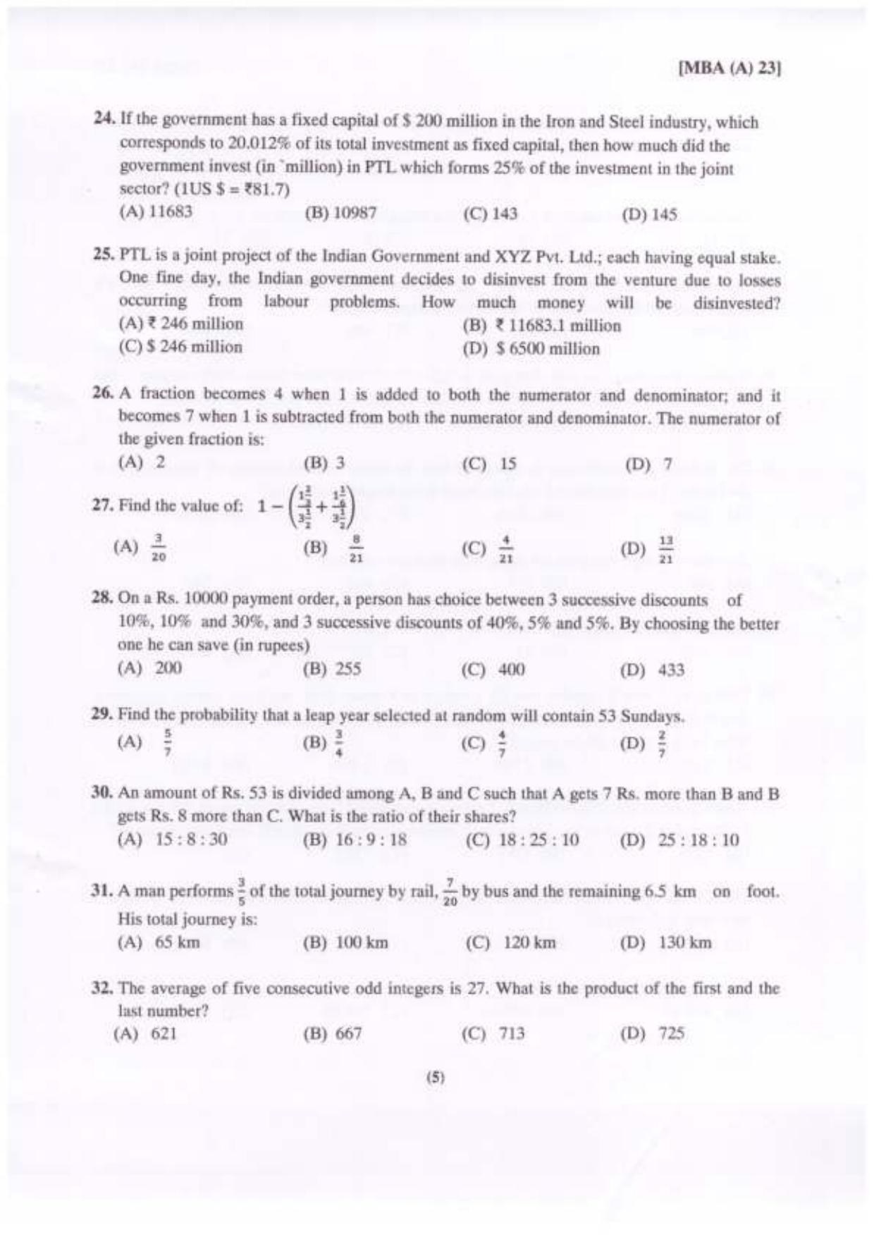 PU USOL MBA (CDOE) Entrance Exam 2023 Question Booklet - Page 6