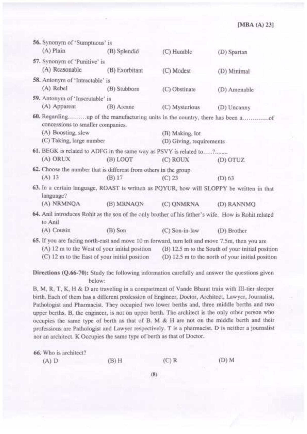 PU USOL MBA (CDOE) Entrance Exam 2023 Question Booklet - Page 9