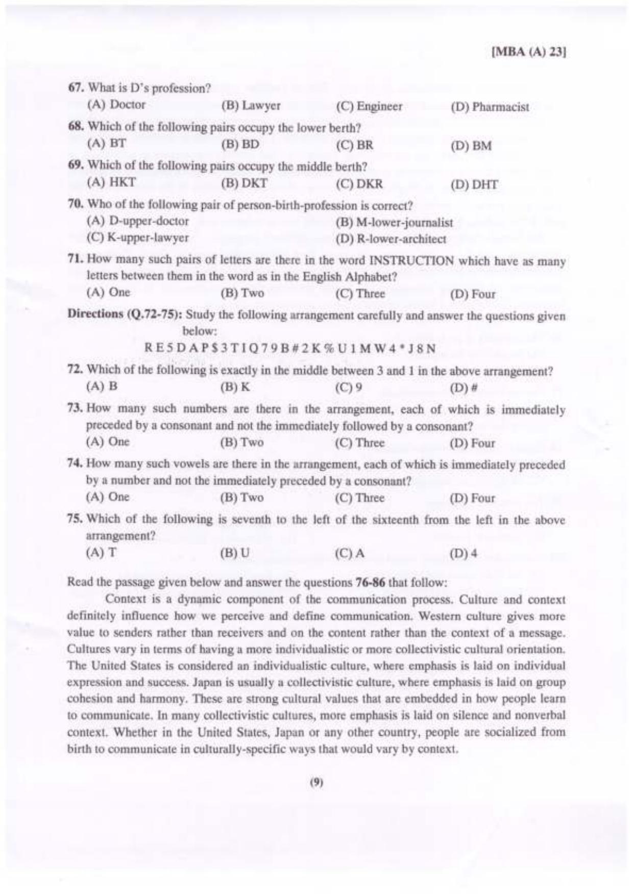 PU USOL MBA (CDOE) Entrance Exam 2023 Question Booklet - Page 10