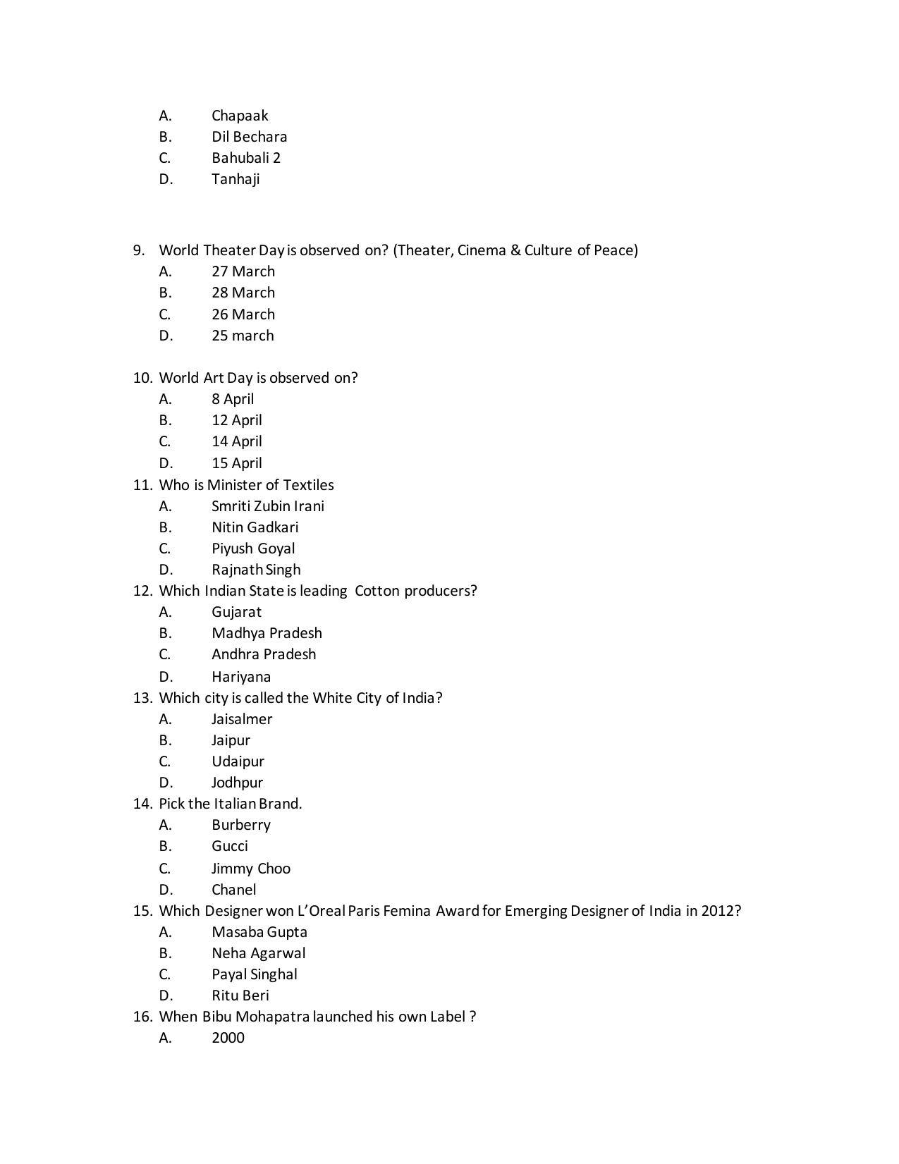 IFTK Entrance Exam General Ability Test Question Papers 2021 - Page 2