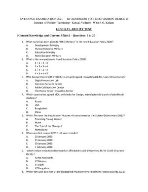 IFTK Entrance Exam General Ability Test Question Papers 2021
