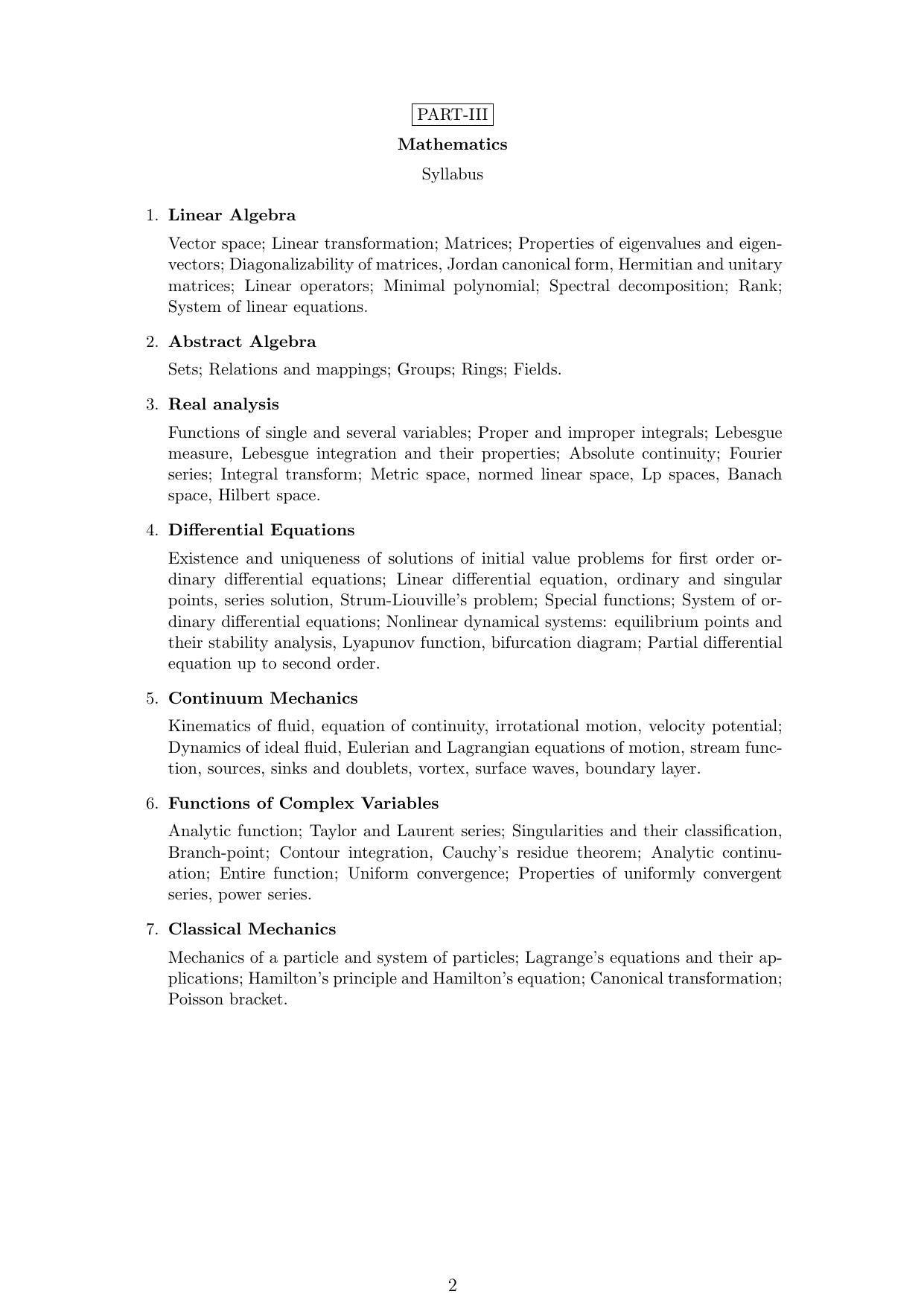 ISI Admission Test JRF in in Physics and Applied Mathematics Syllabus - Page 2