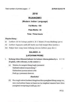 COHSEM Class 12 Ruangmei (M.I.L.) 2018 Question Papers