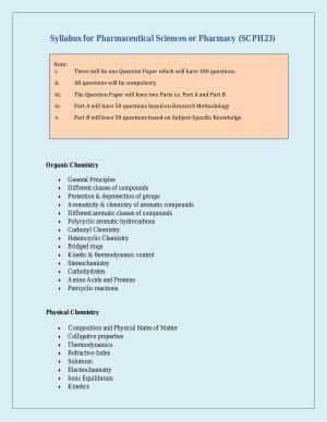 NTA PhD Entrance Exam Pharmaceutical Sciences/ Pharmacy Syllabus